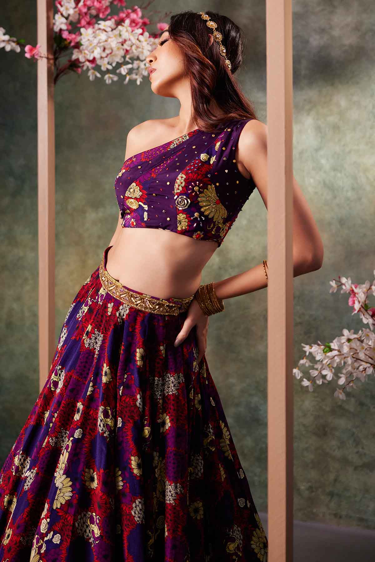 Purple Printed Top & Lehenga