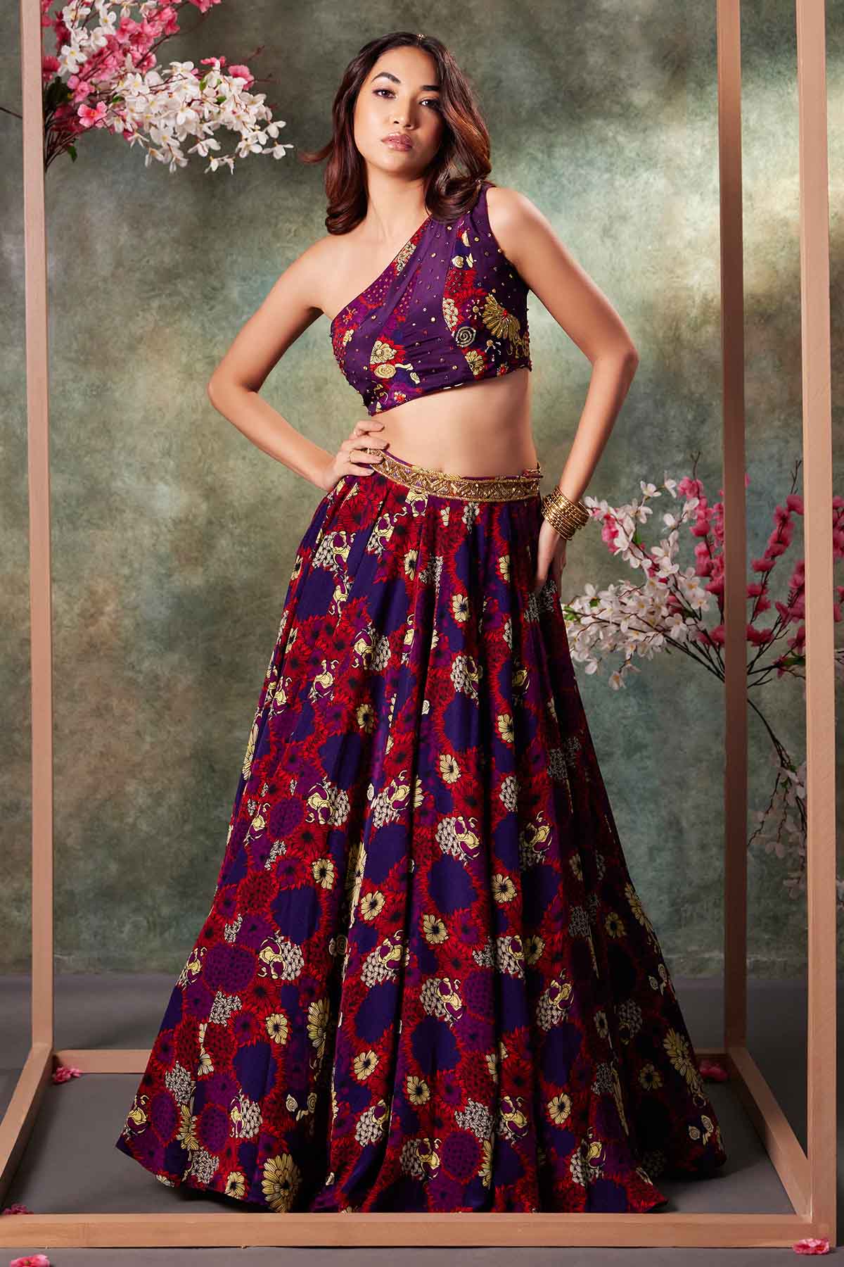 Buy Purple Printed Top & Lehenga by Mehak Murpana for women online at ScrollnShops