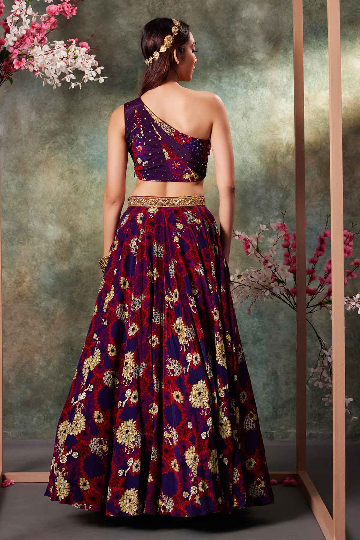 Purple Printed Top & Lehenga