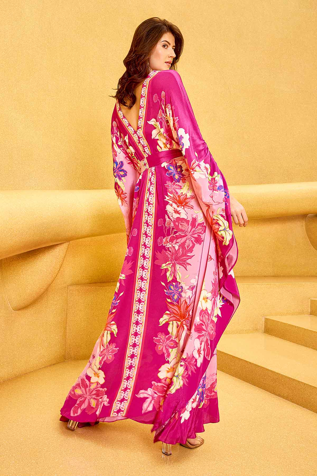 Purple Printed V-Neck Kaftan