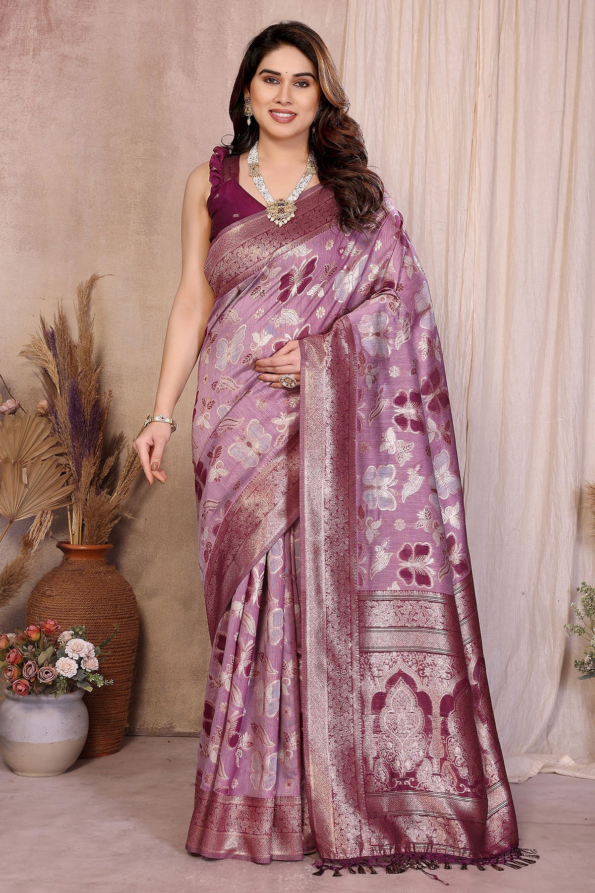 Buy Purple Pure Cotton Tassel Saree for women by Aastha Fashion online available at scrollnshops