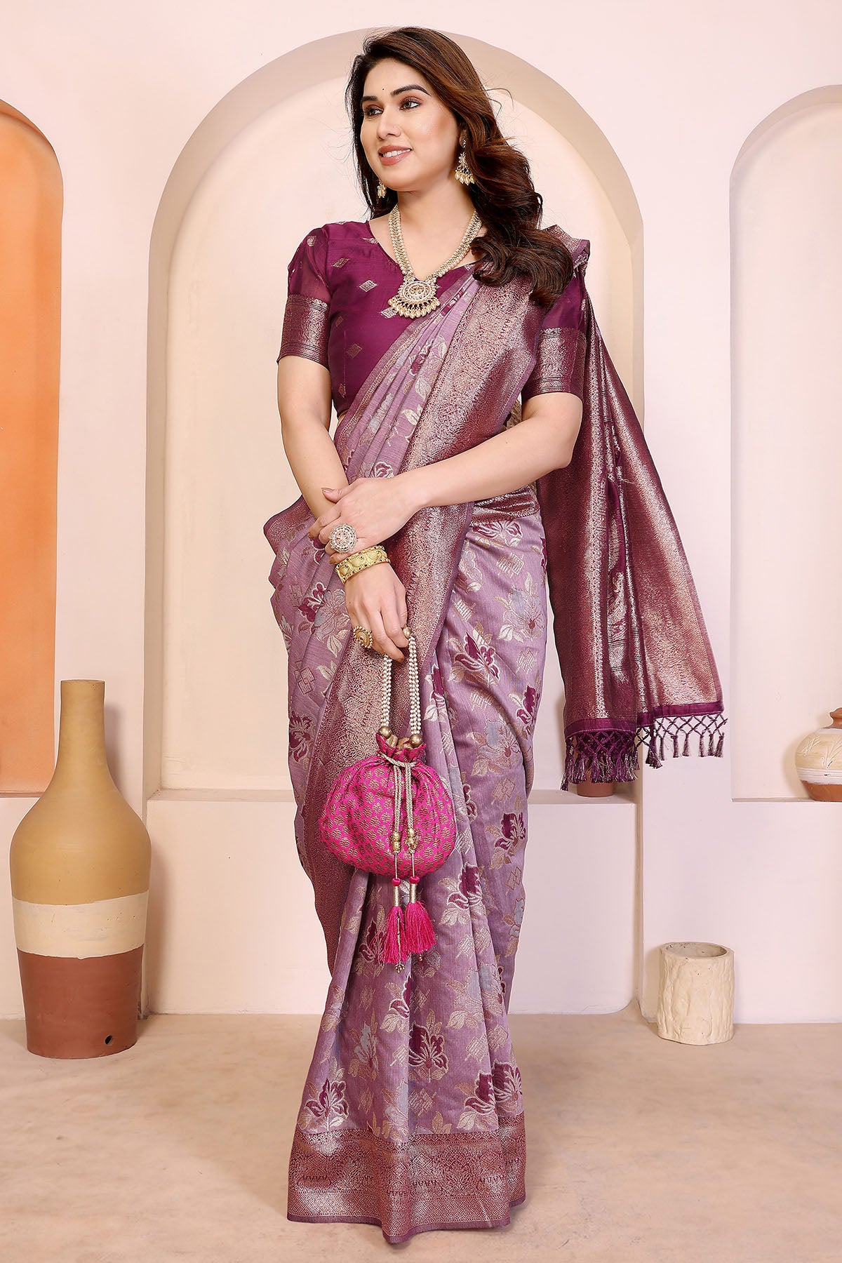 Purple Pure Cotton Weave Saree