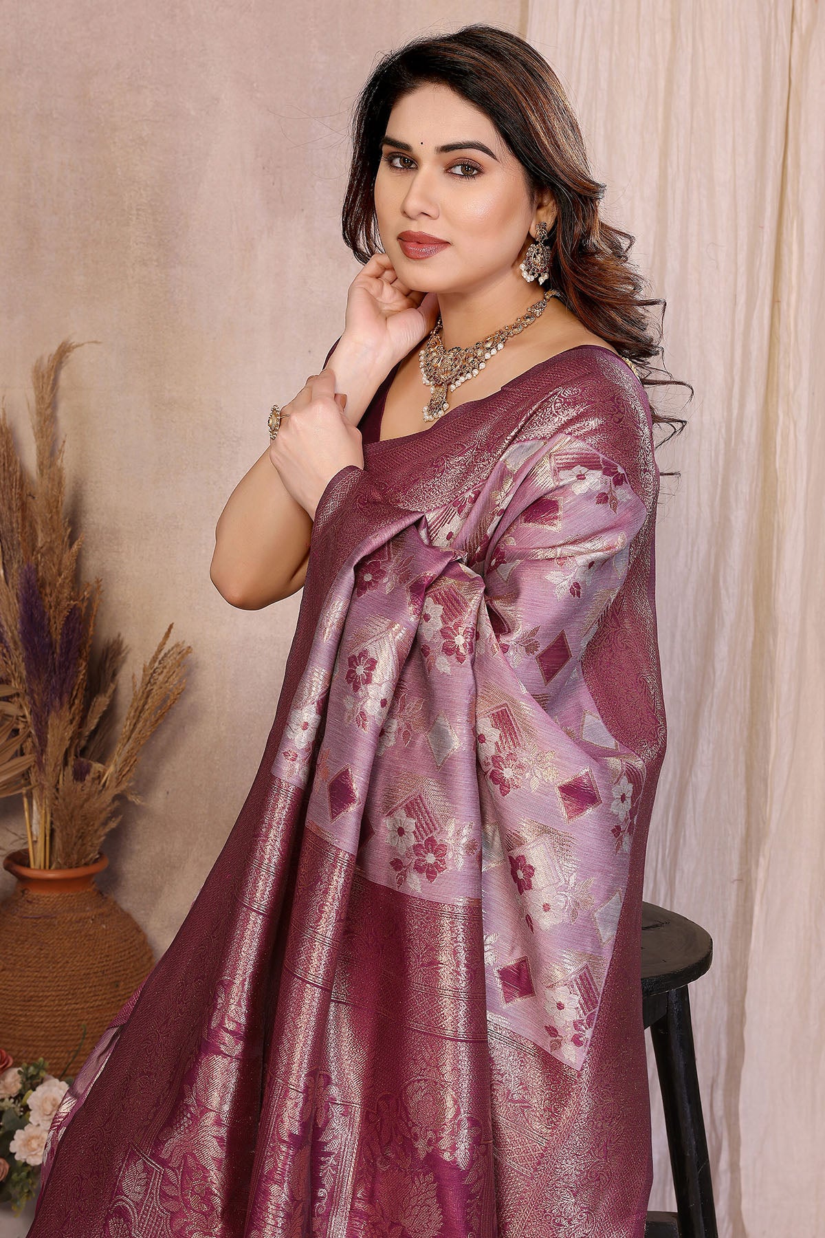 Purple Pure Jacquard Zari Saree