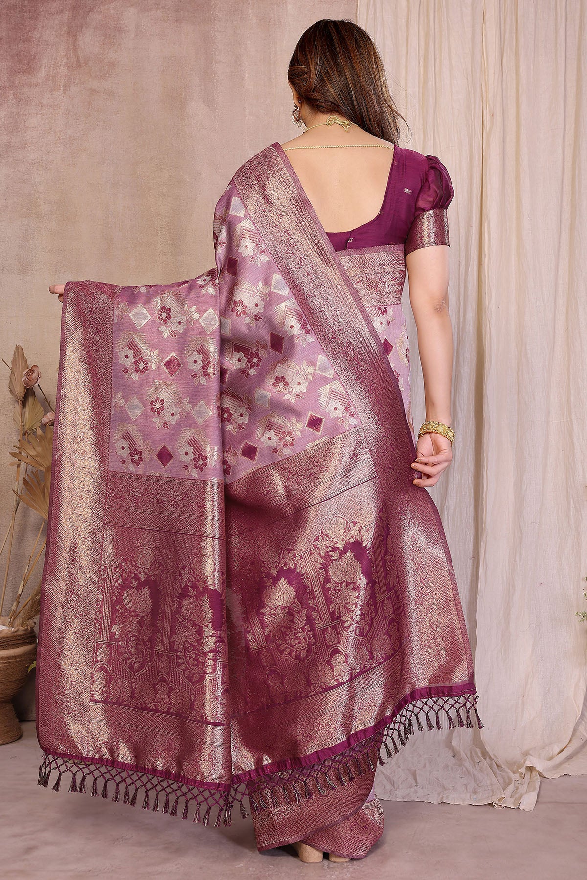 Purple Pure Jacquard Zari Saree