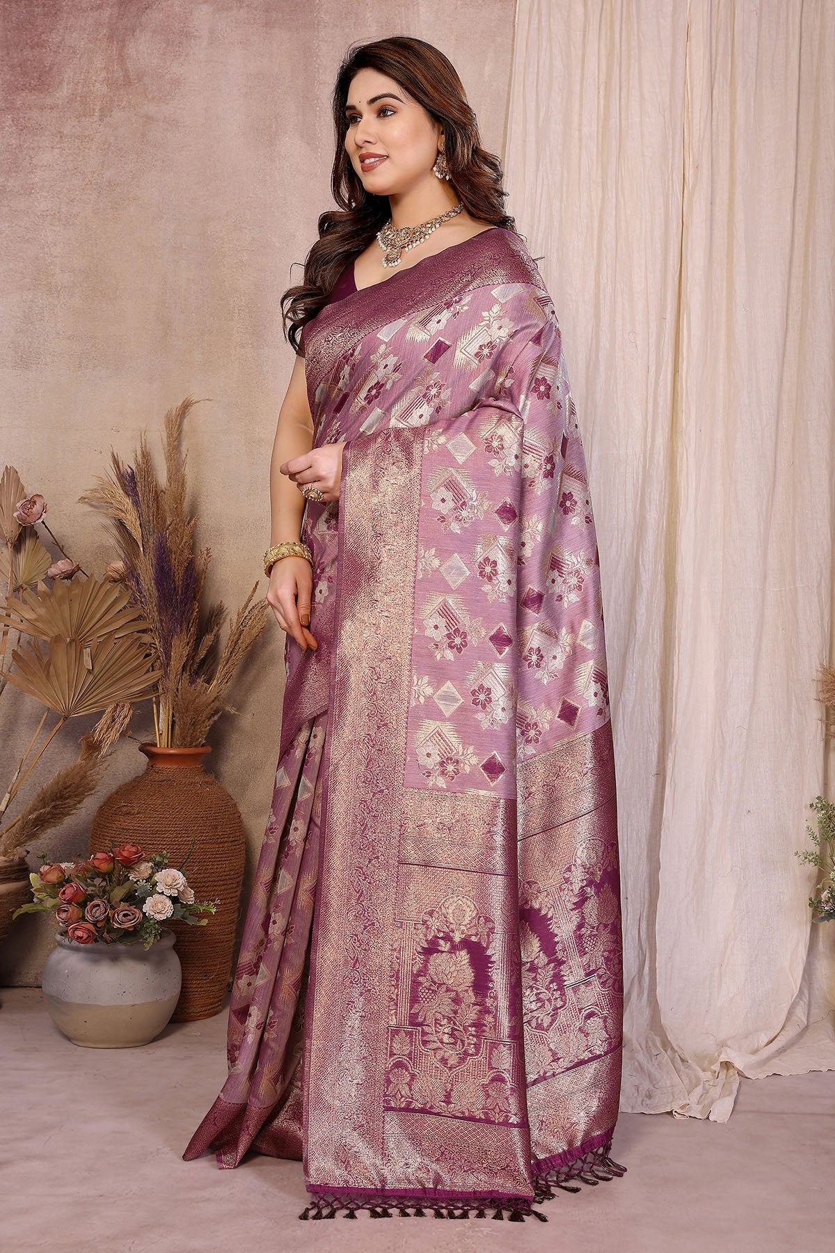 Purple Pure Jacquard Zari Saree