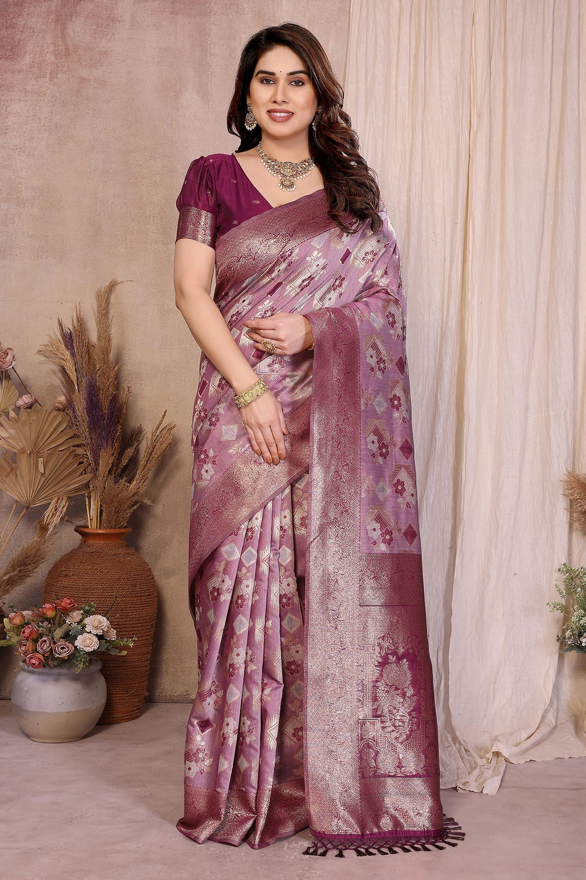 Buy Purple Pure Jacquard Zari Saree for women by Aastha Fashion online available at scrollnshops