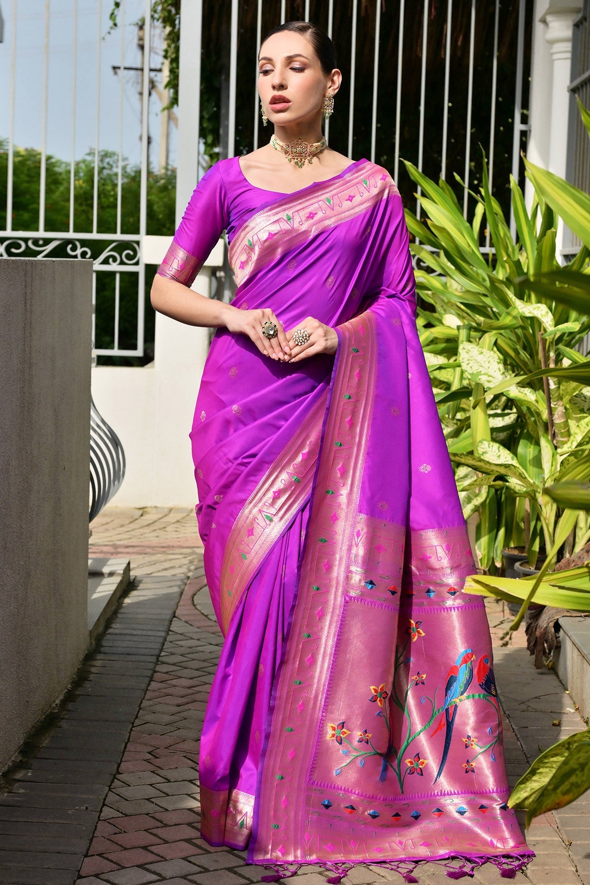 Buy Purple Pure Zari Woven Saree for women by Lili Lala Designer online available at scrollnshops