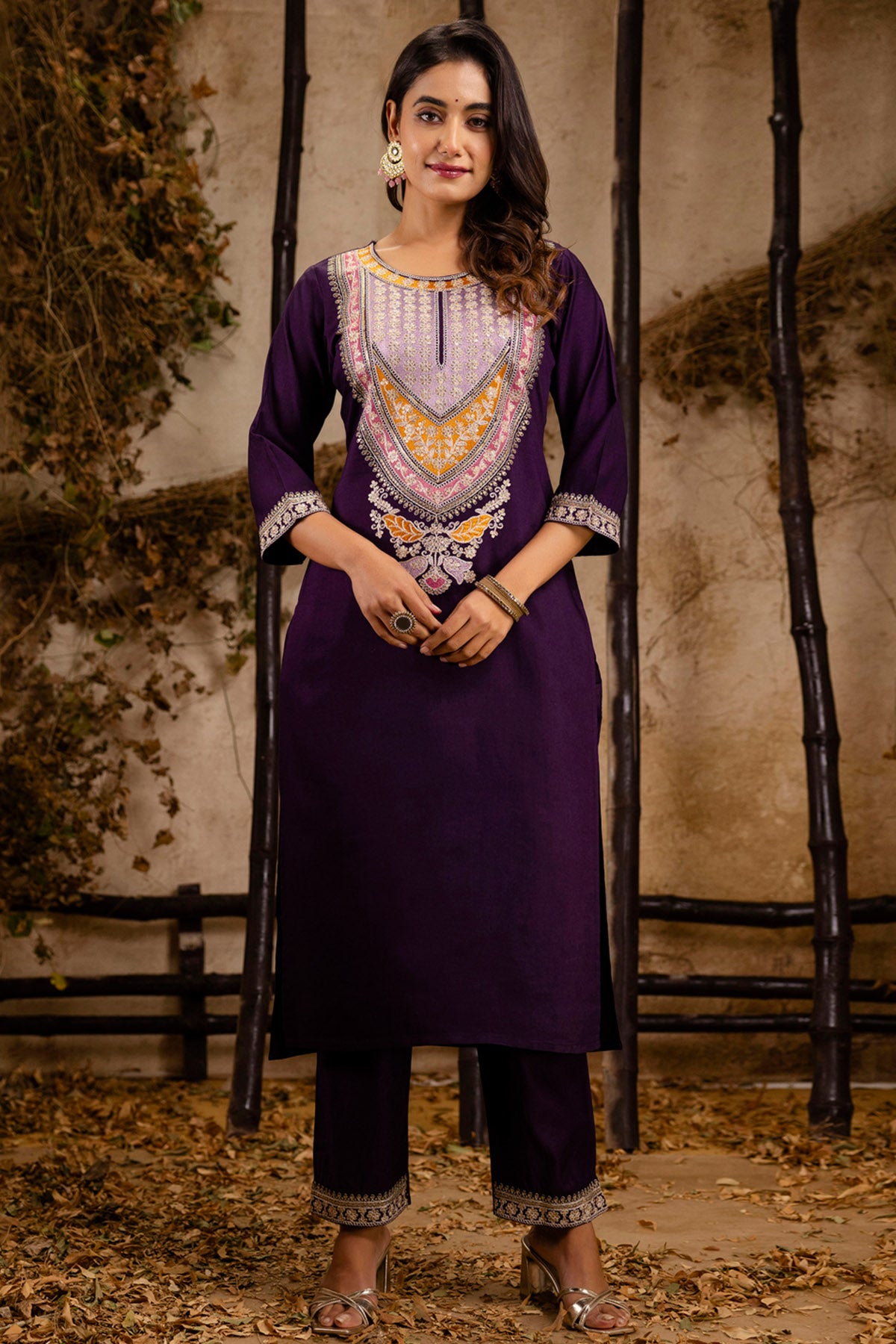 Purple Rayon Straight Kurta Set