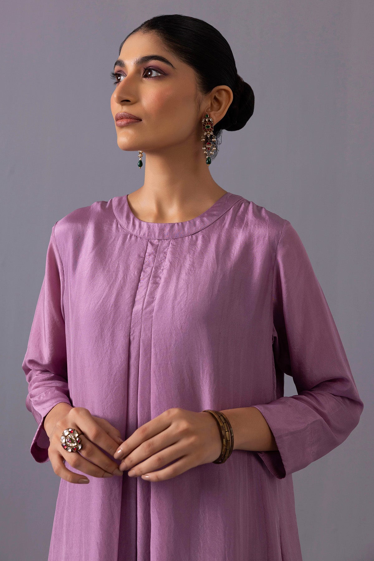 Purple Round Neck Kurta & Pants