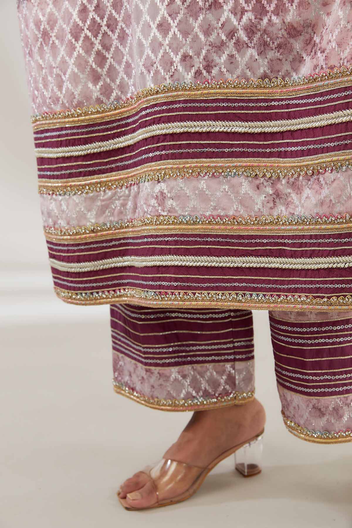 Purple Round Neck Long Kurta Set