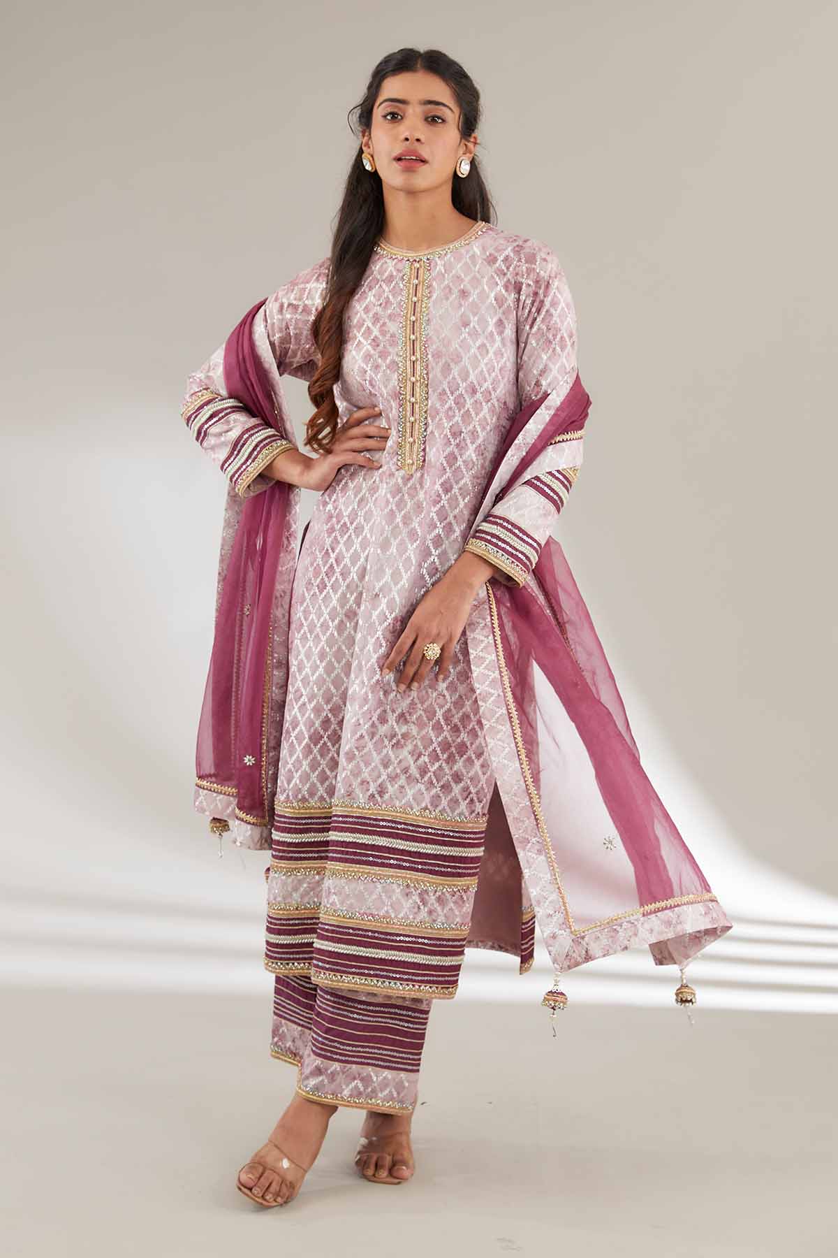 Buy Purple Round Neck Long Kurta Set by Ajiesh Oberoi for women online at ScrollnShops