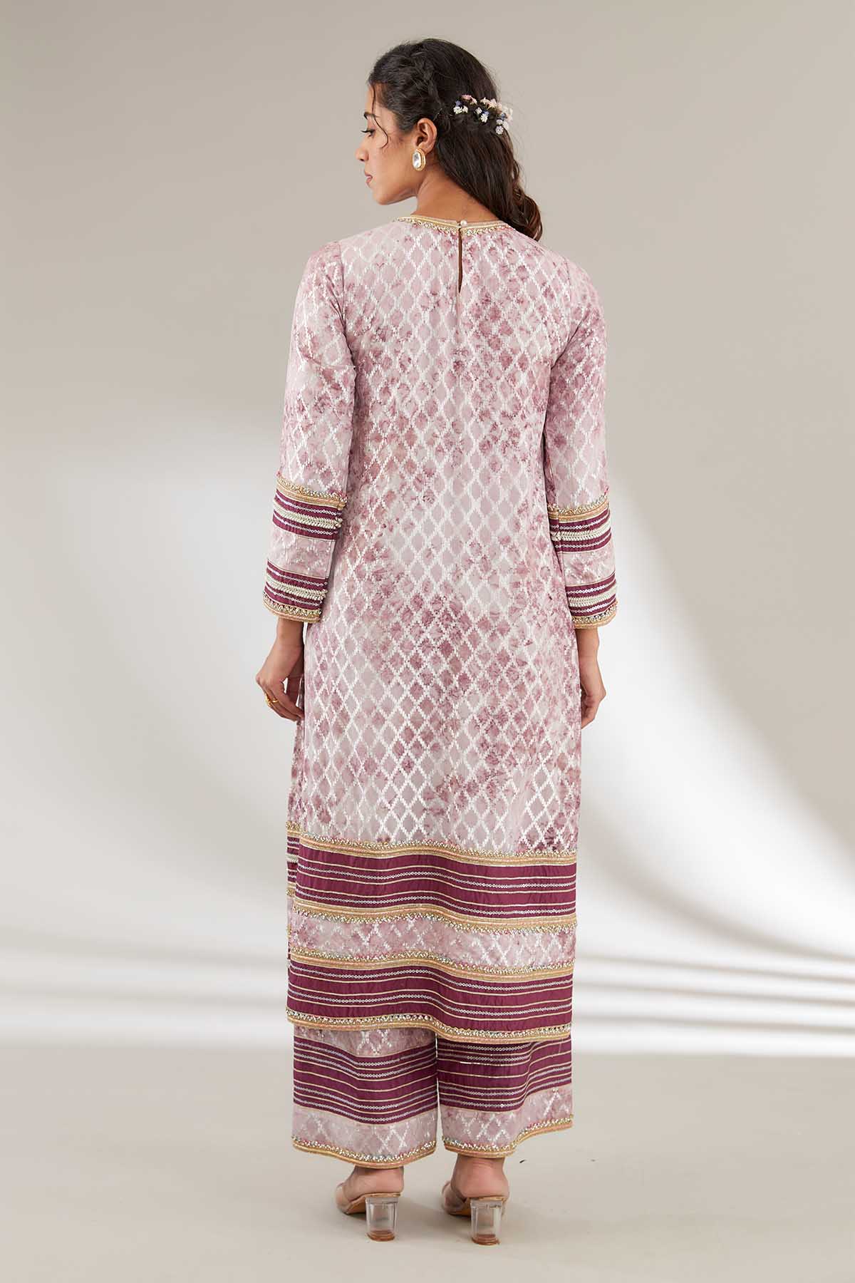 Purple Round Neck Long Kurta Set