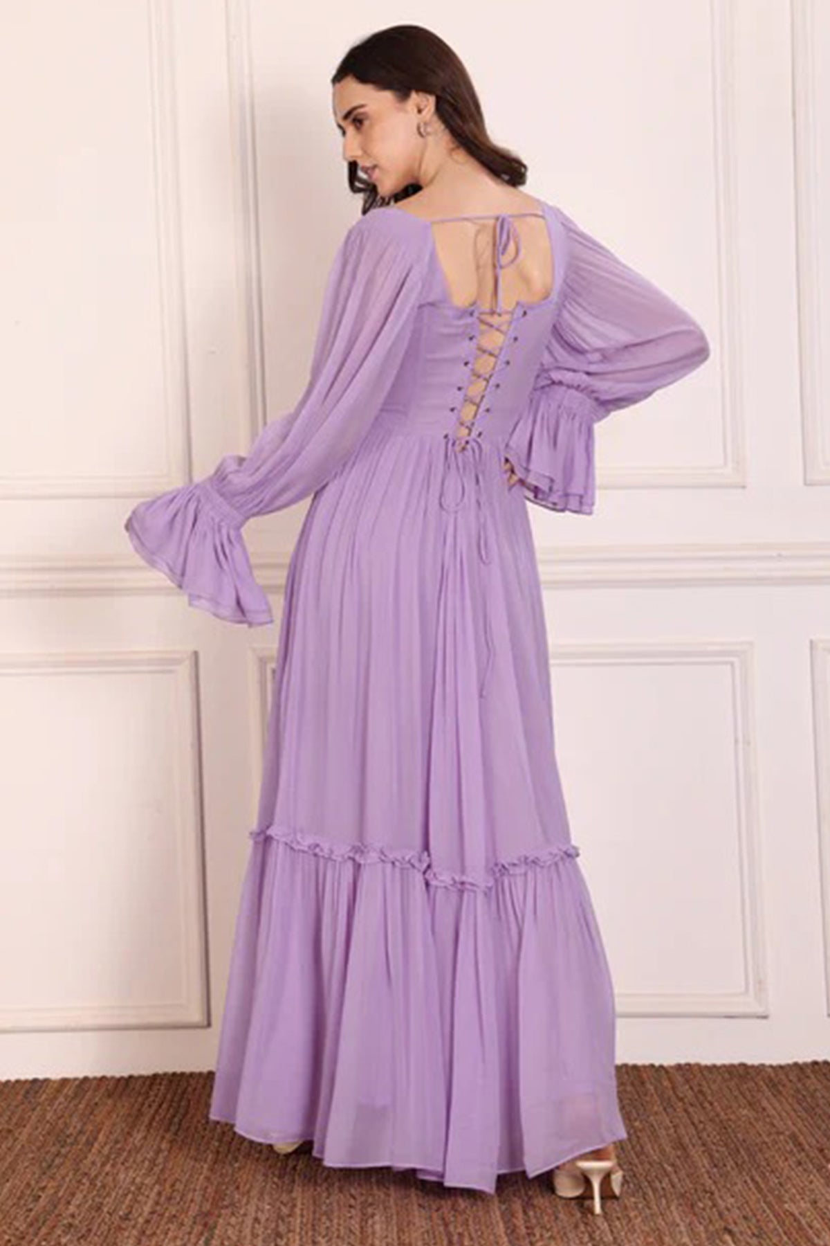 Purple Ruched Sleeve Maxi Dress