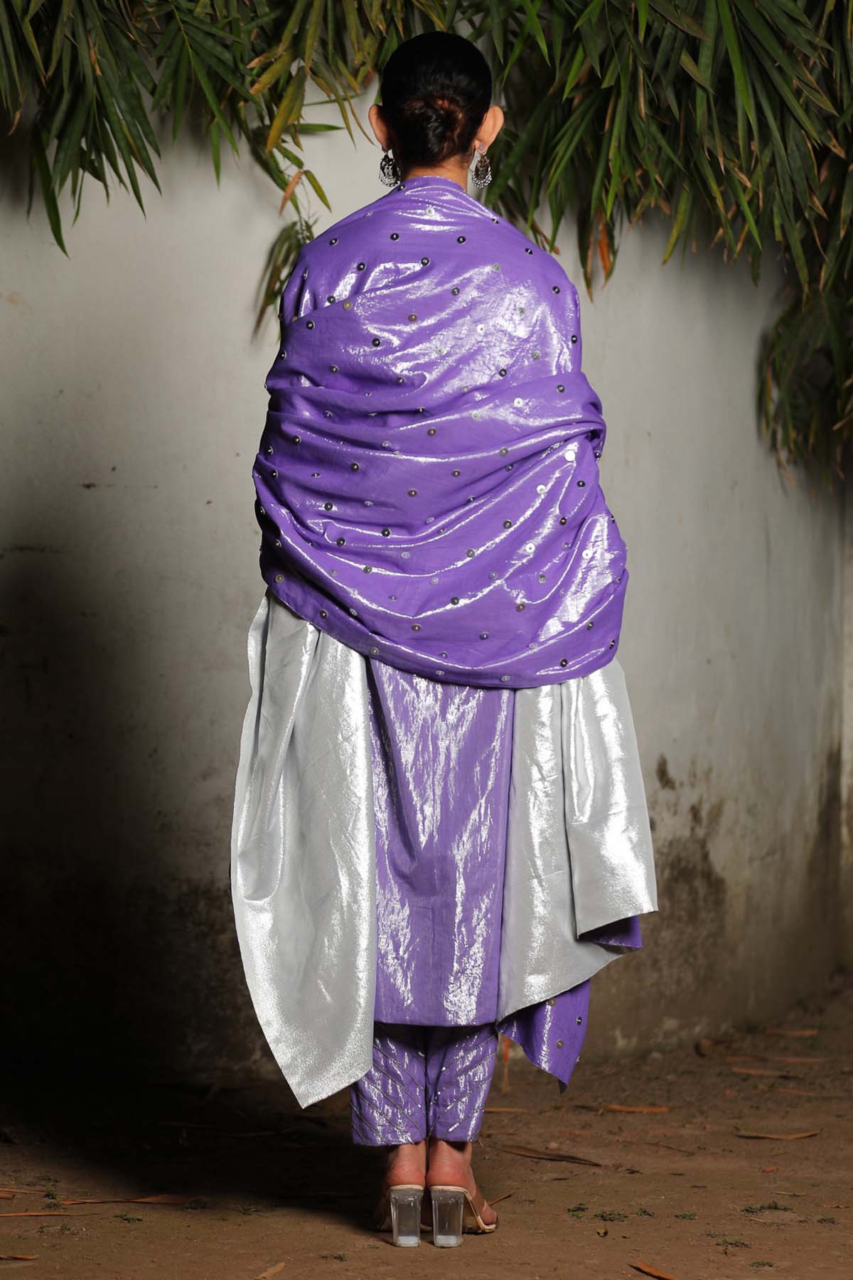 Purple Sequins A-Line Kurta Set