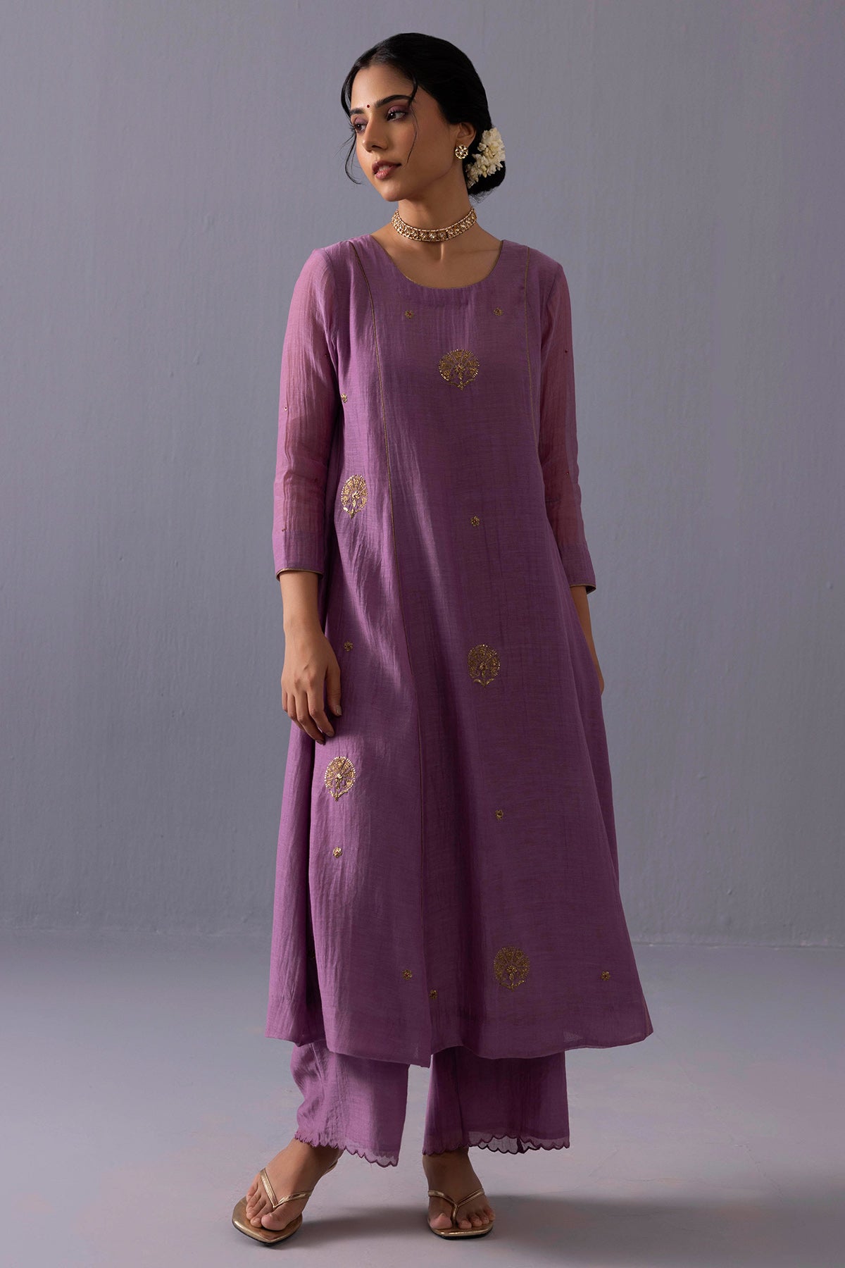 Purple Sequins Kurta And Pants