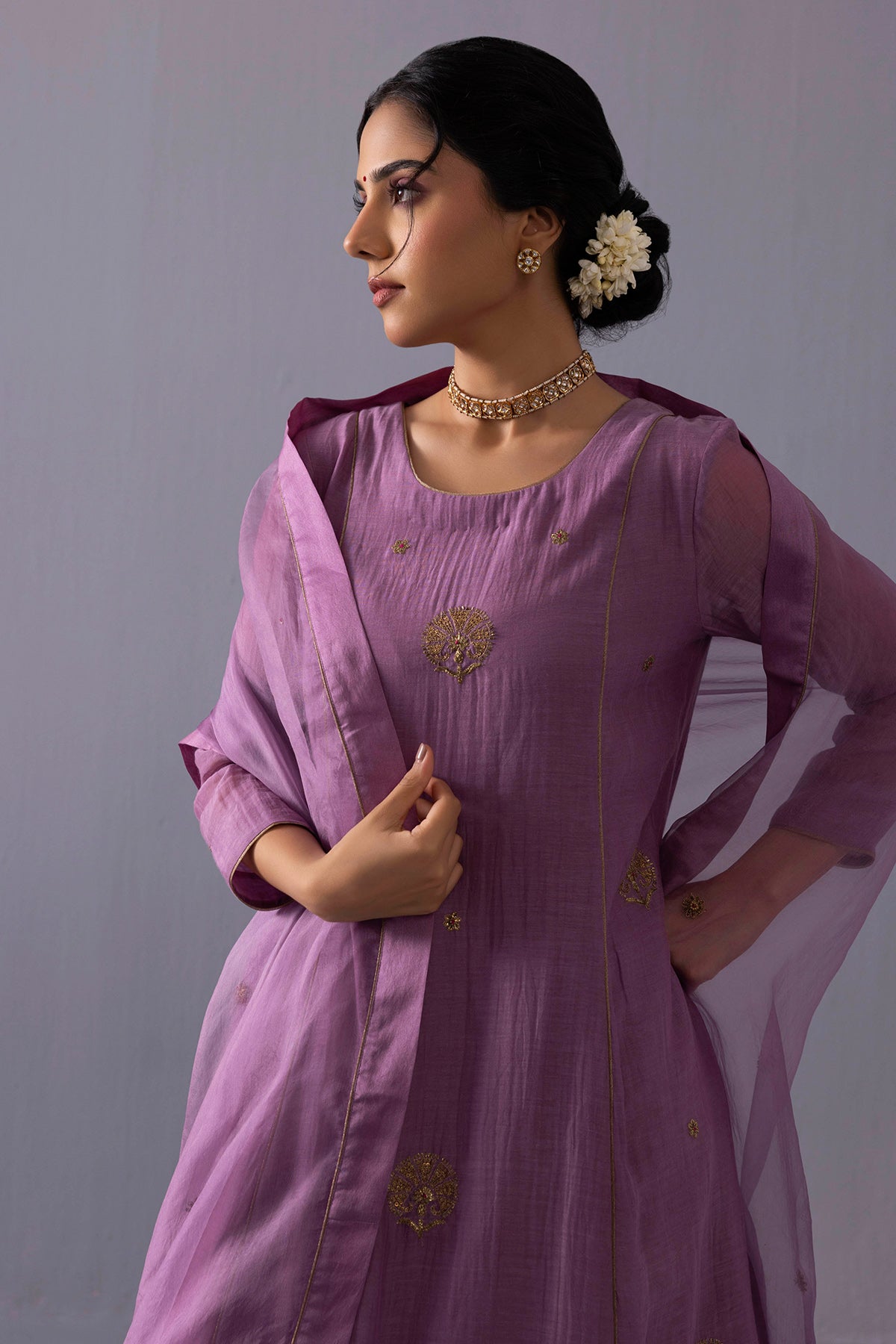 Purple Sequins Kurta And Pants