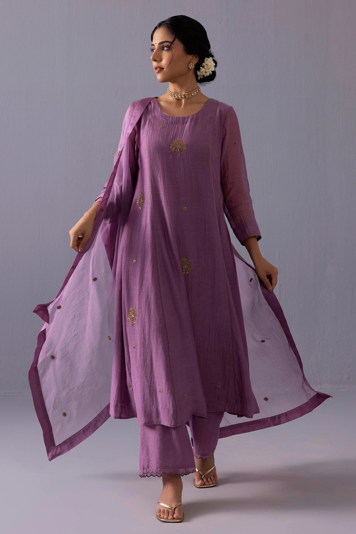 Purple Sequins Kurta And Pants