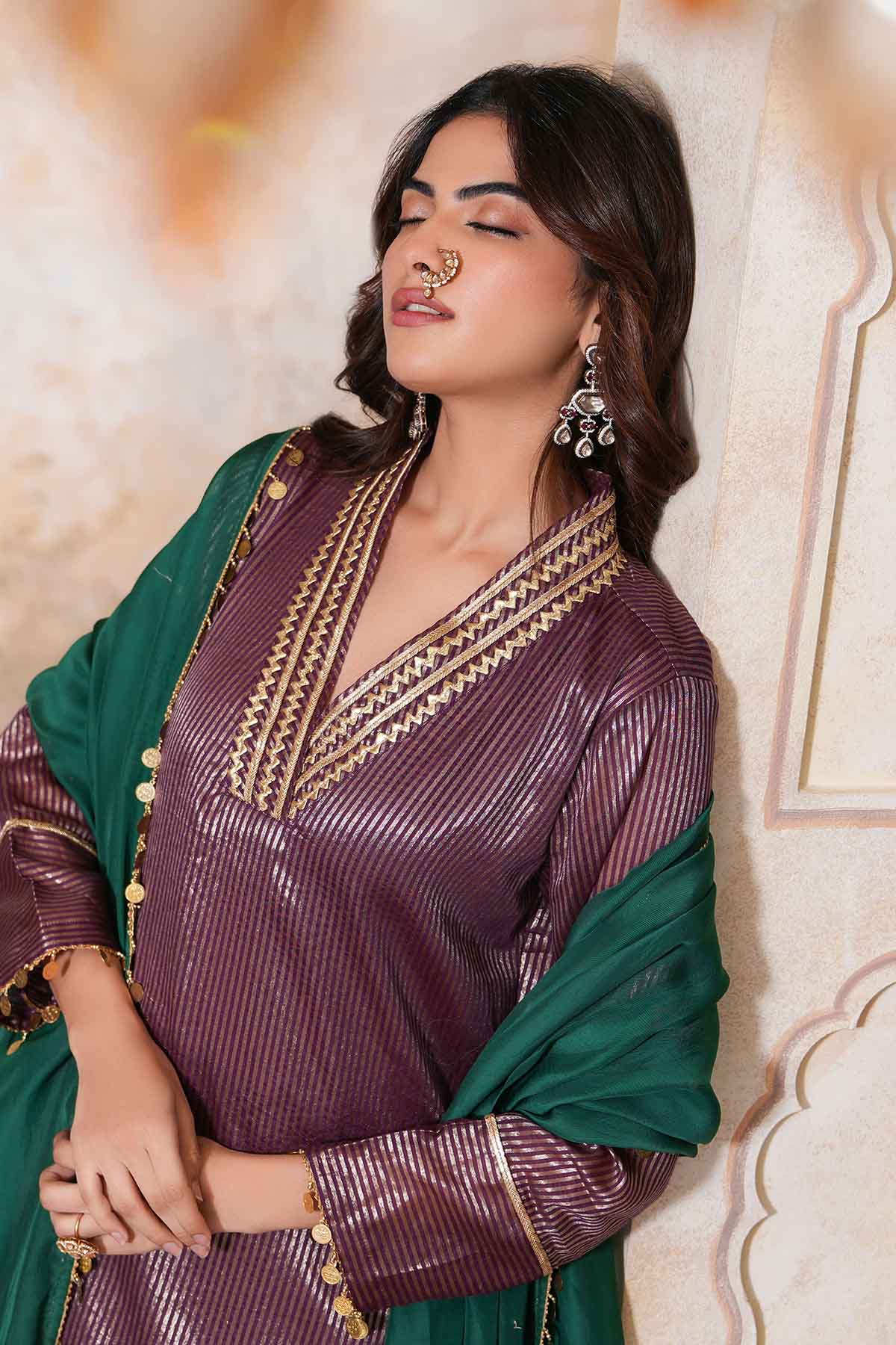 Purple Sequins Work Kurta Set