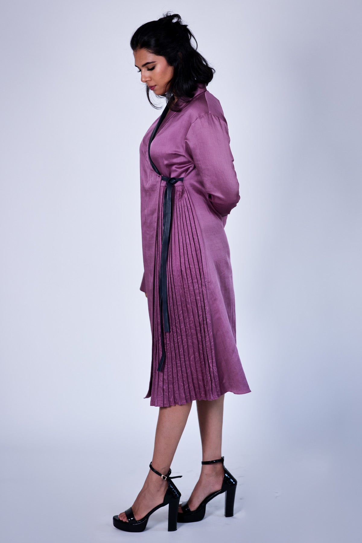 Purple Shibori & Leather Dress