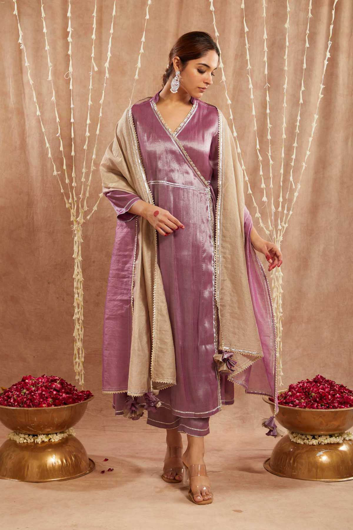 Buy Purple Shimmer Chanderi Dupatta by Nero for women online at ScrollnShops