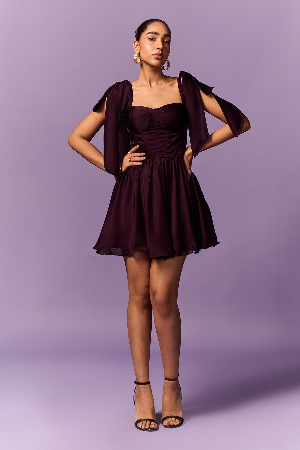 Buy Purple Shoulder Tie-Up Dress by Emblaze for women online at ScrollnShops