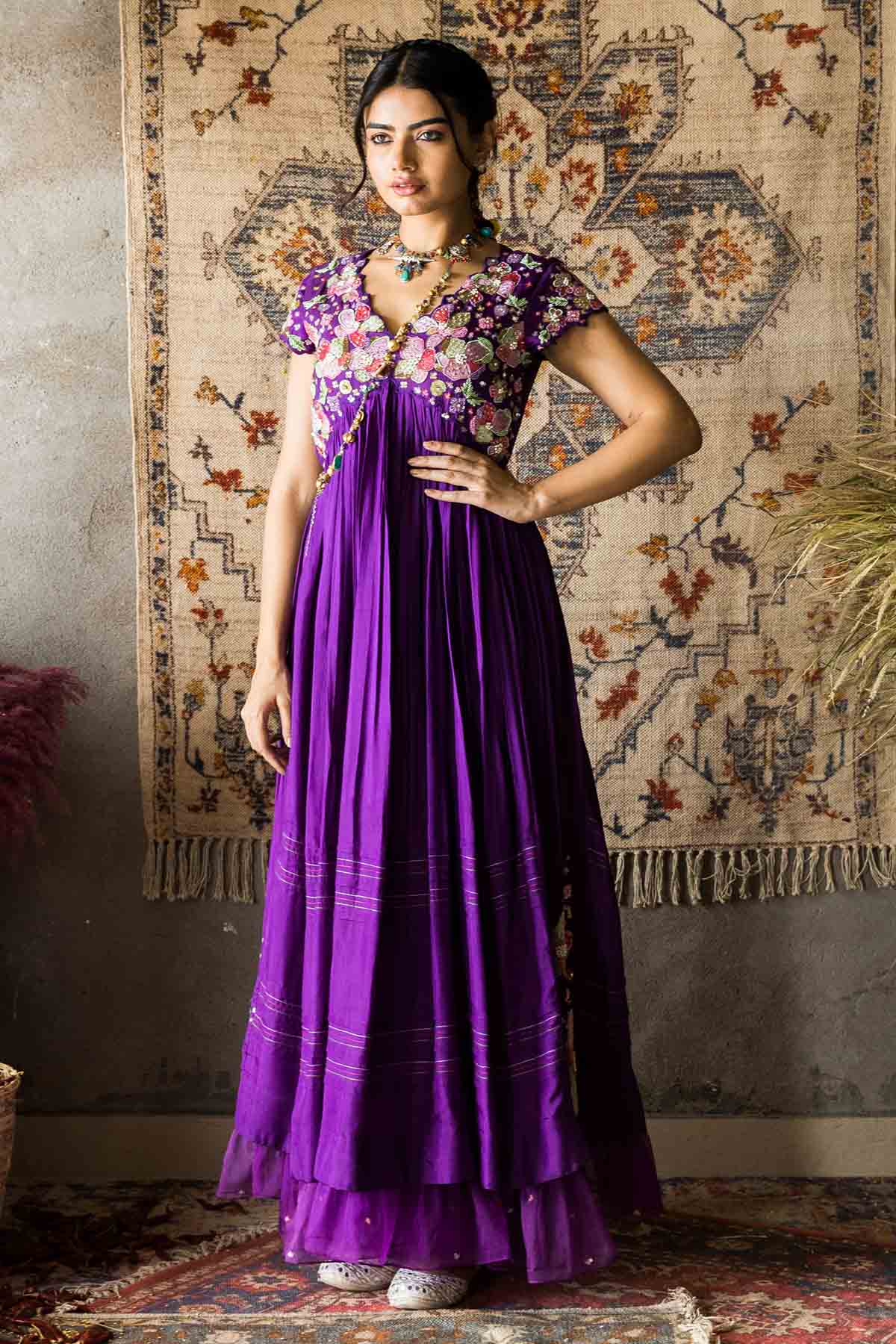 Seharre Purple Silk And Organza Dress for women online at ScrollnShops