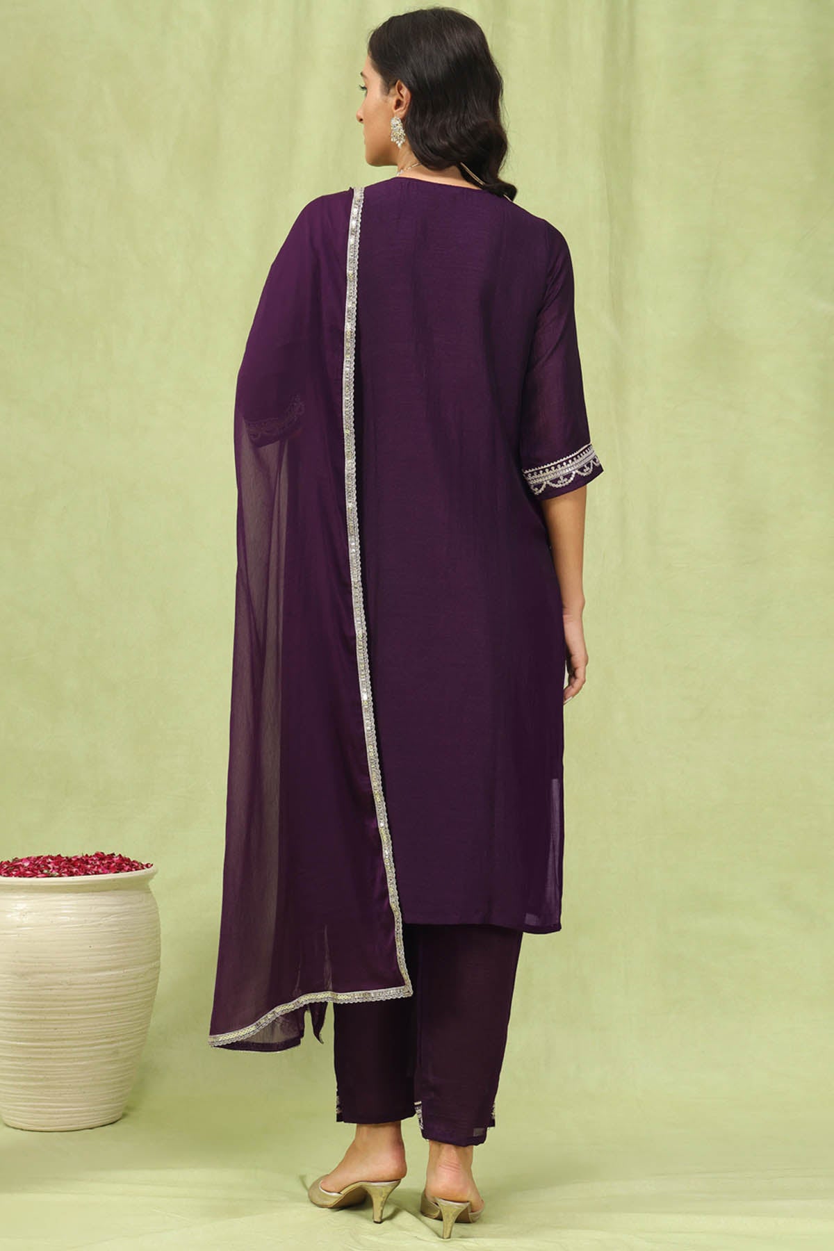 Purple Silk Blended Kurta Set