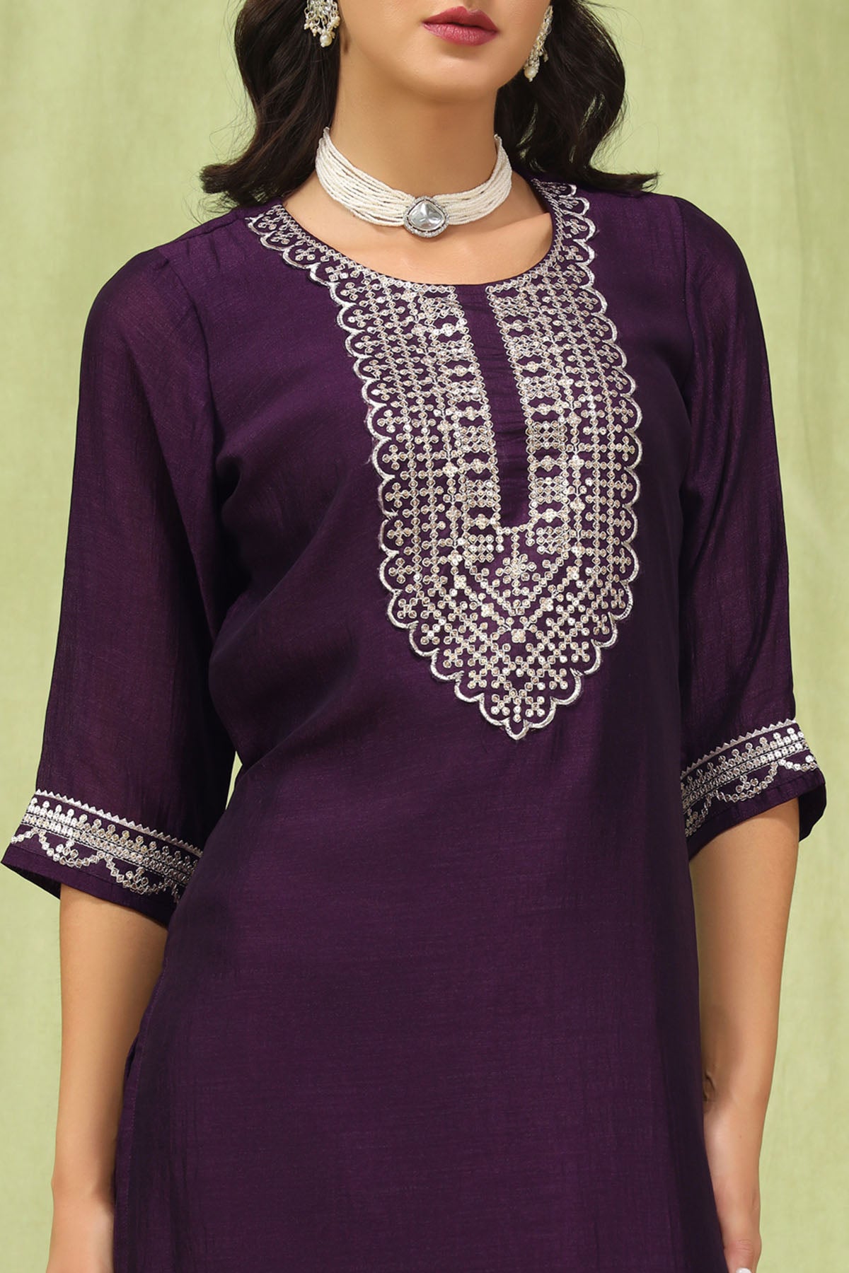 Purple Silk Blended Kurta Set
