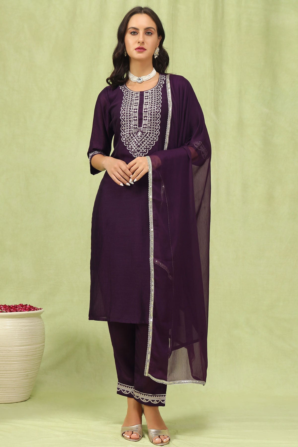 Buy Purple Silk Blended Kurta Set for women by Aastha Fashion online available at scrollnshops