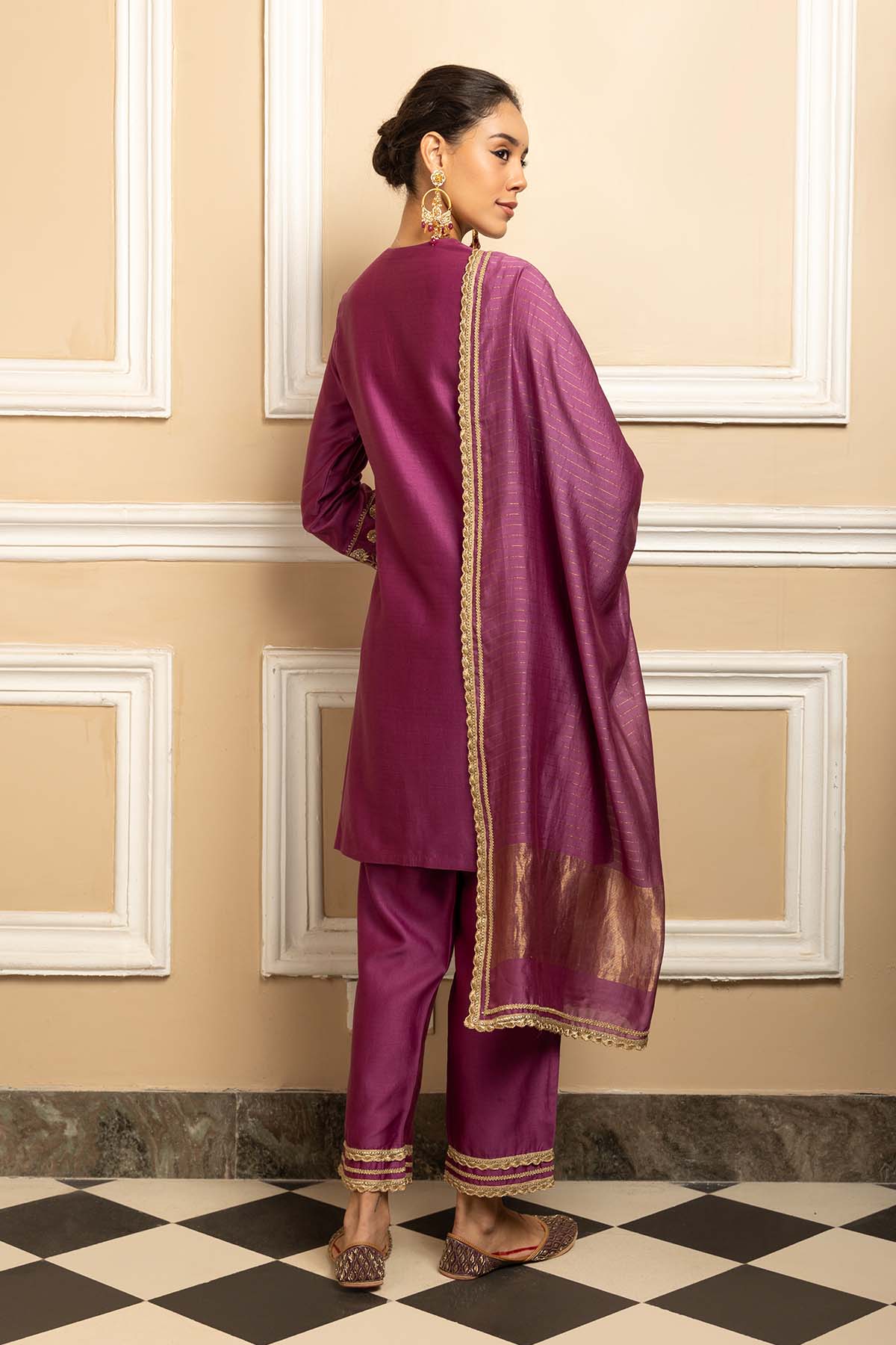 Purple Silk Chanderi Kurta Set