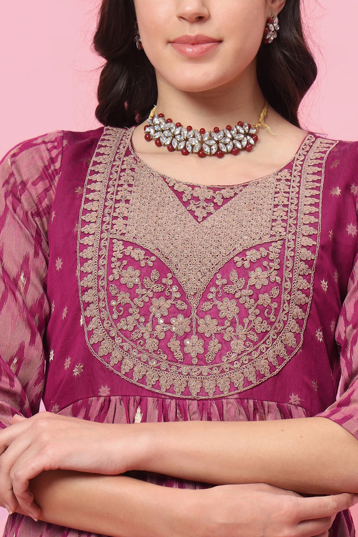 Purple Silk Ikat Zari Kurta Set