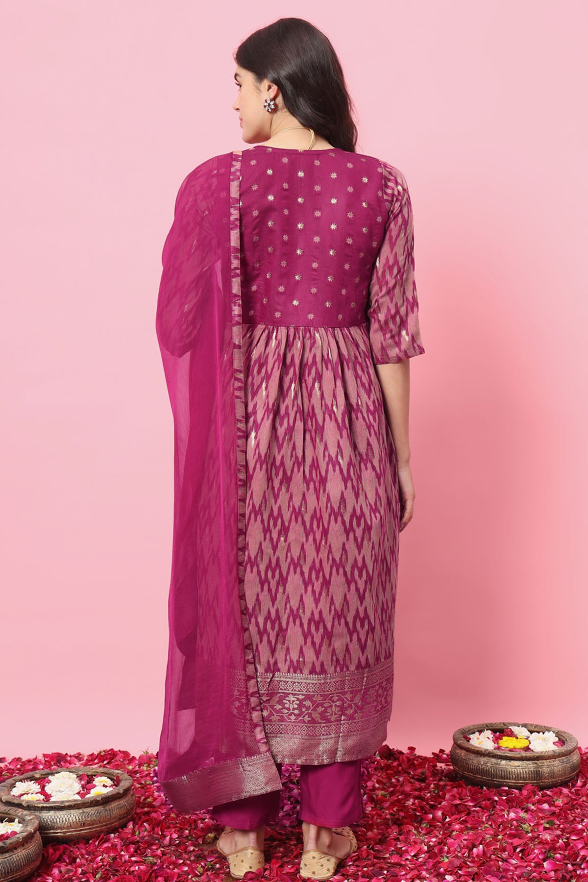Purple Silk Ikat Zari Kurta Set
