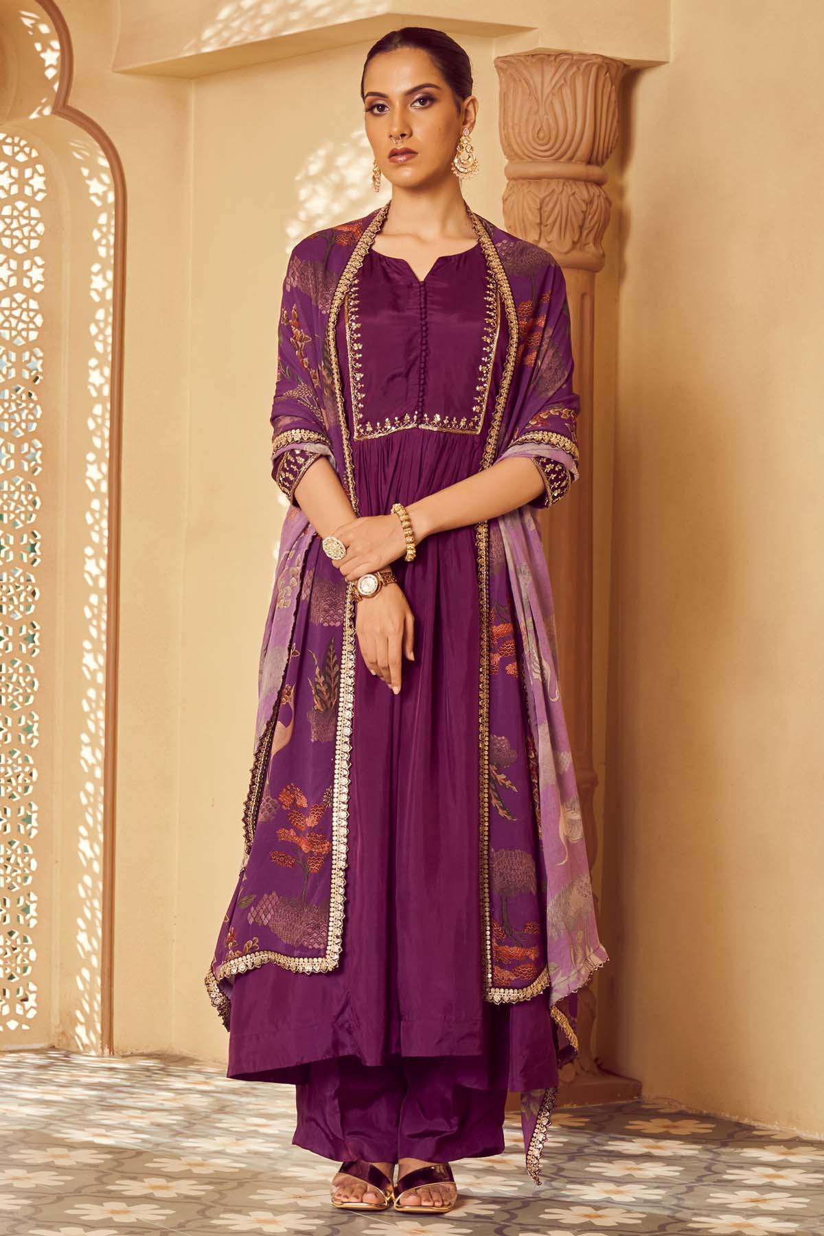 Megha Pitti Purple Silk Long Kurta Set for women online at ScrollnShops