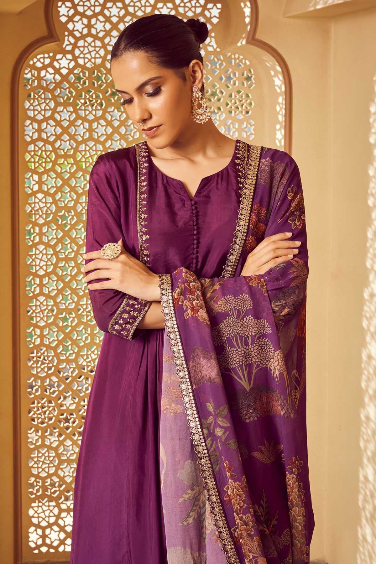 Embroidered Flared Kurta Set