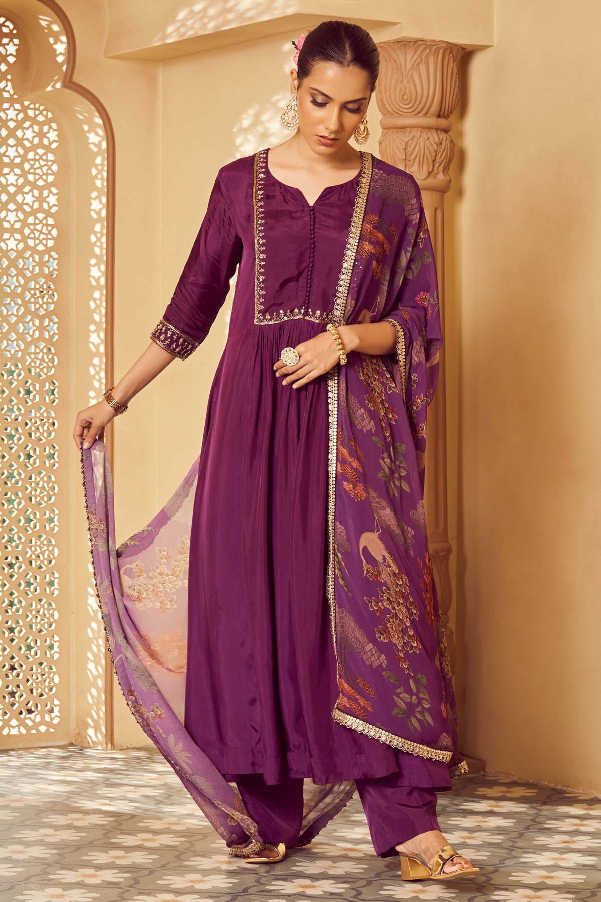 Embroidered Flared Kurta Set