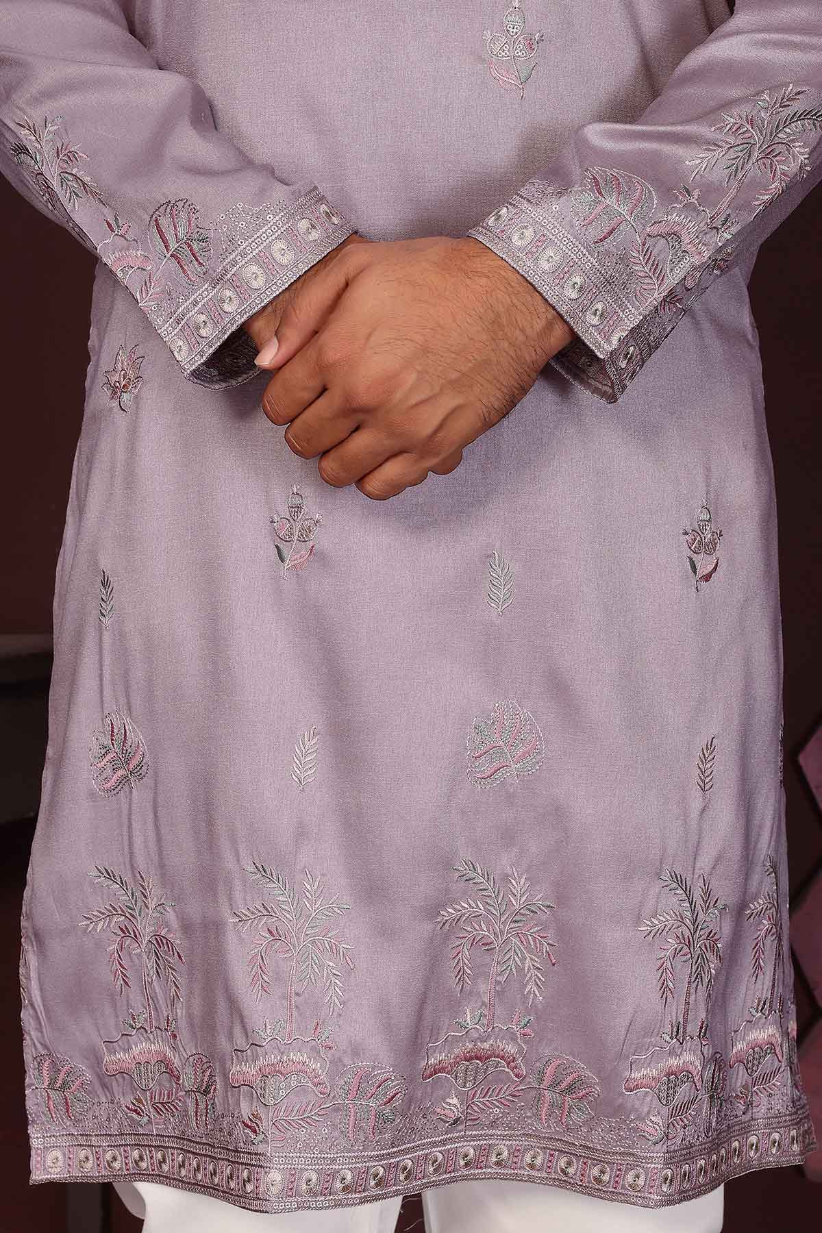 Purple Silk Sequins Kurta Pants