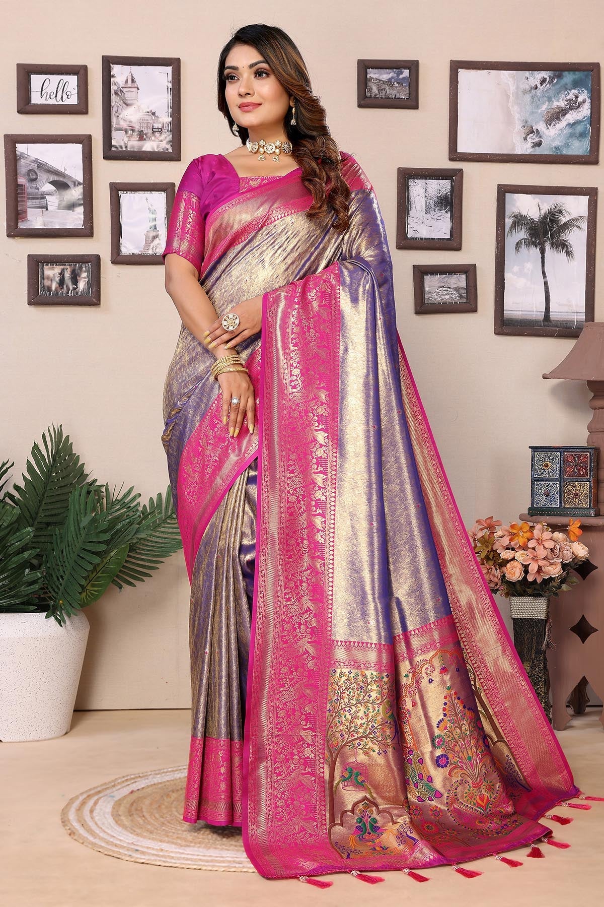 Buy Purple Silk Weaving Fancy Saree for women by Aastha Fashion online available at scrollnshops