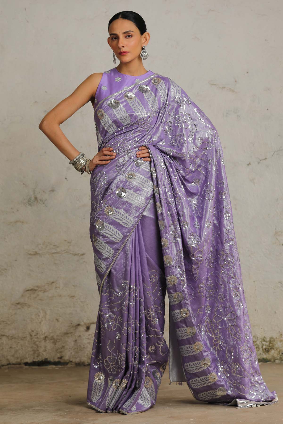 Saksham Neharicka Purple Silver Embroidered Saree for women online at ScrollnShops