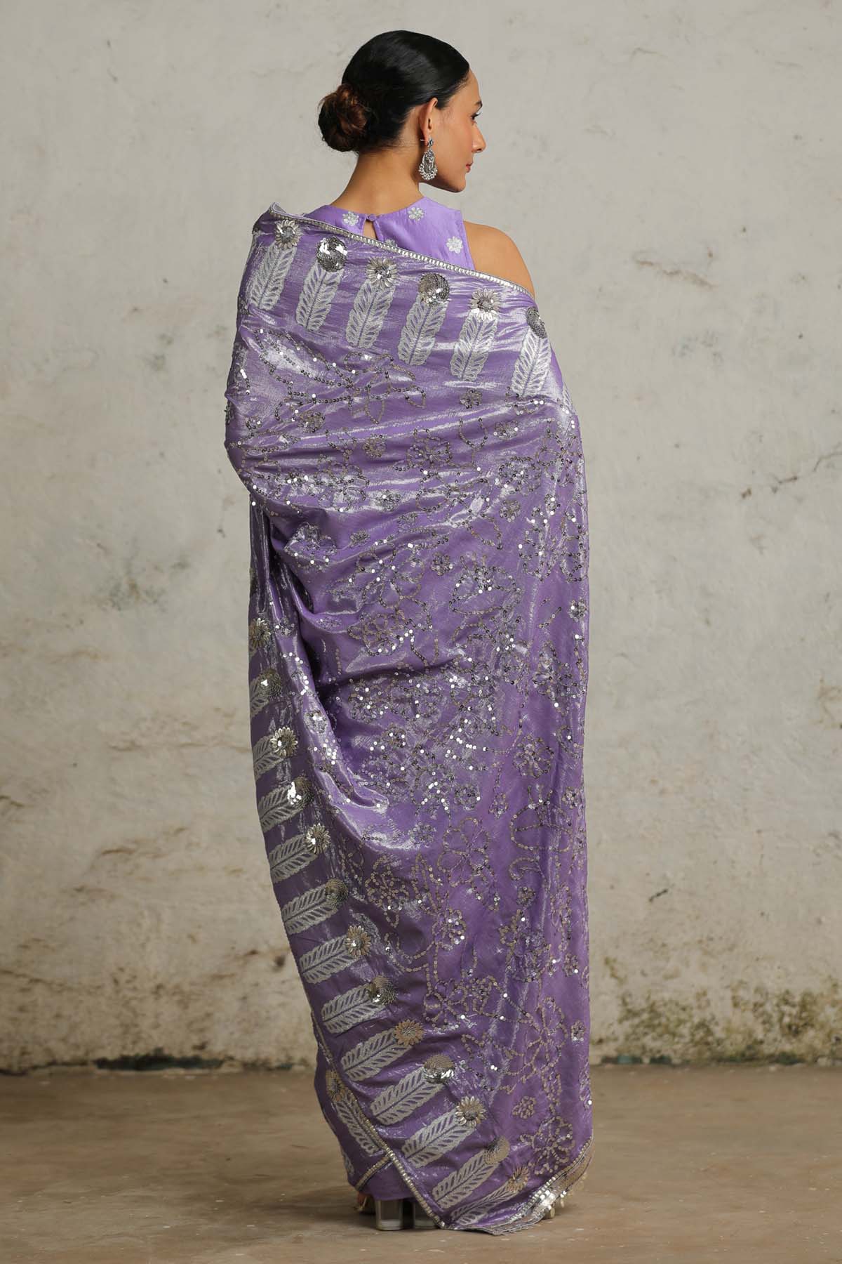 Purple Silver Embroidered Saree