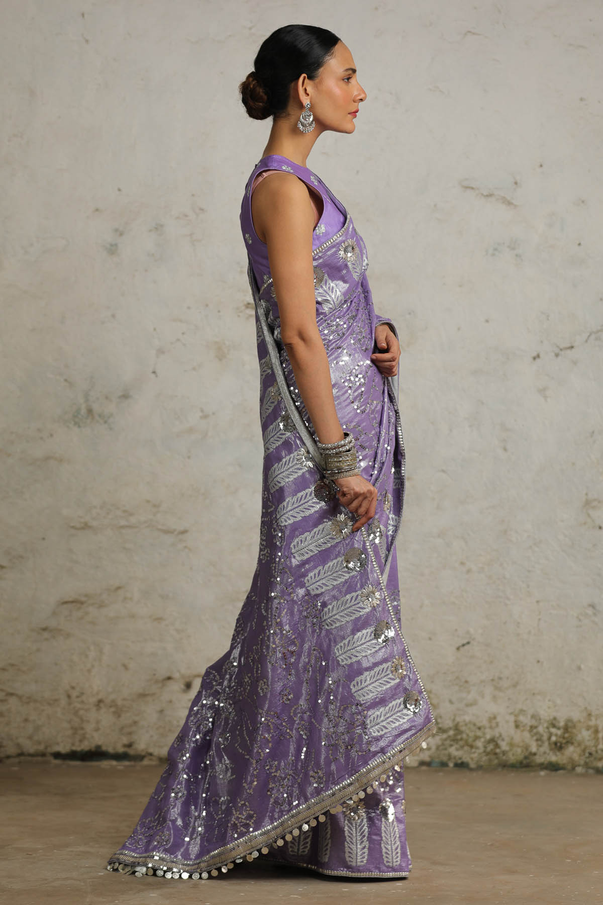 Purple Silver Embroidered Saree