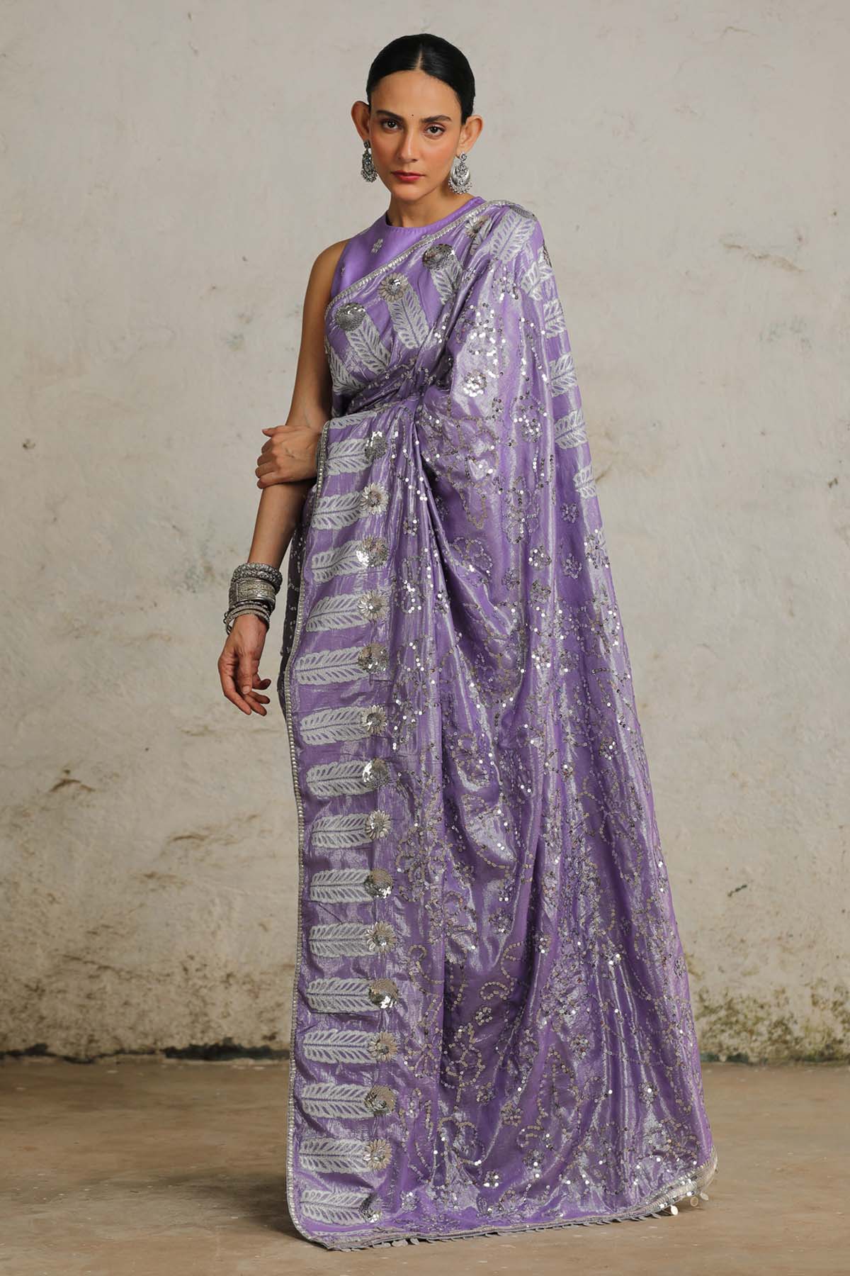 Purple Silver Embroidered Saree