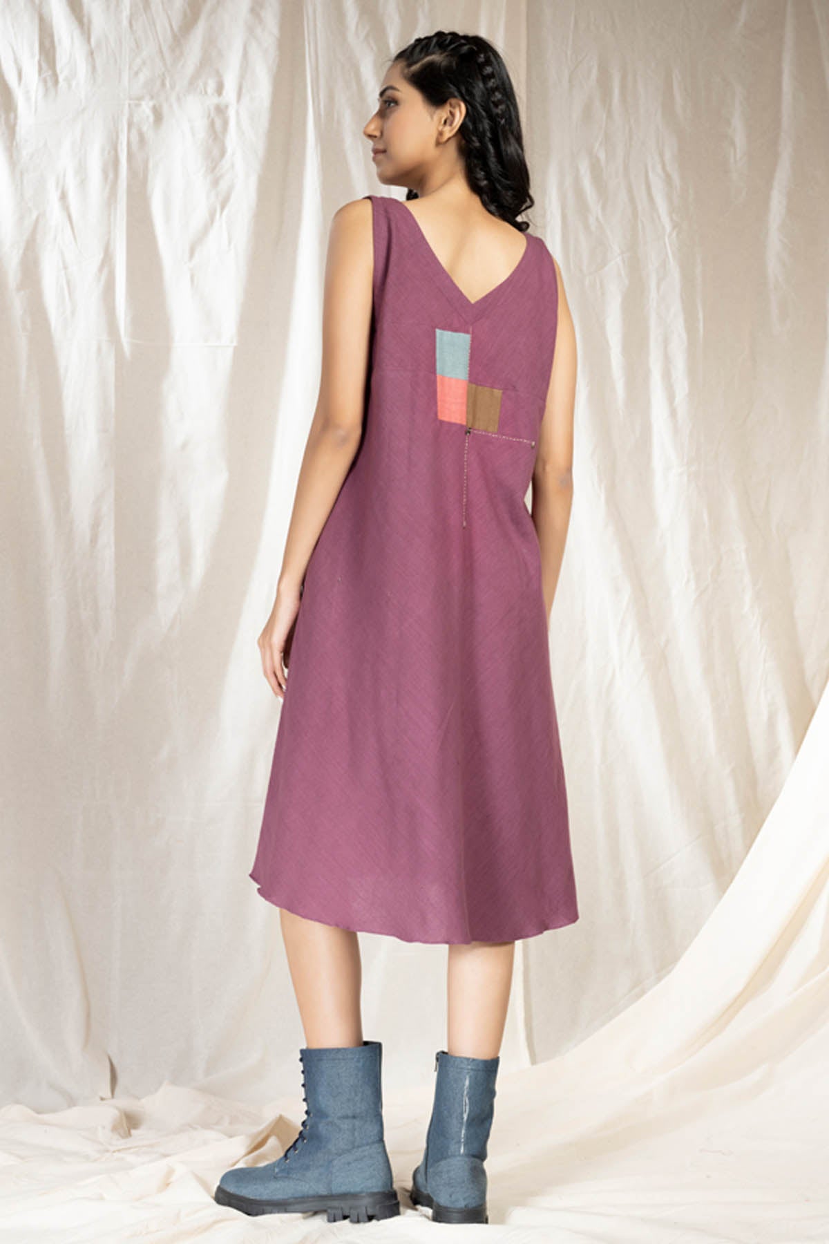 Purple Sleeveless Applique Dress