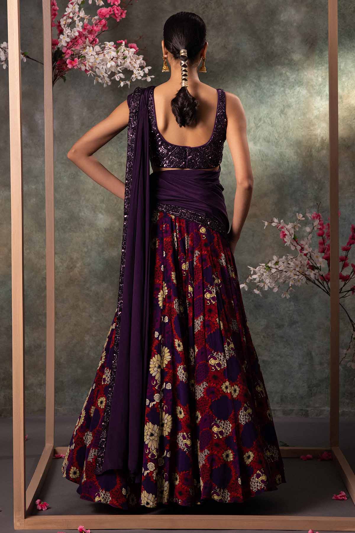Purple Sleeveless Lehenga Set