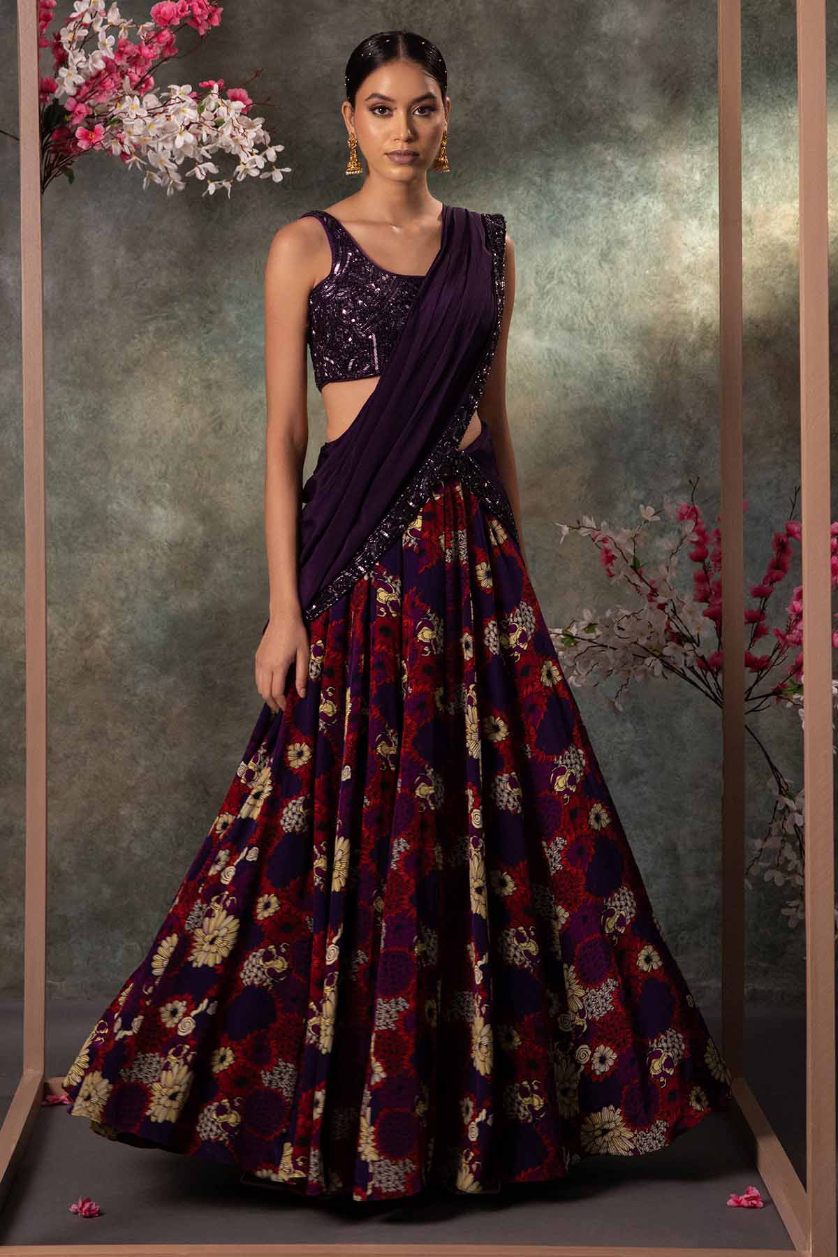 Buy Purple Sleeveless Lehenga Set by Mehak Murpana for women online at ScrollnShops