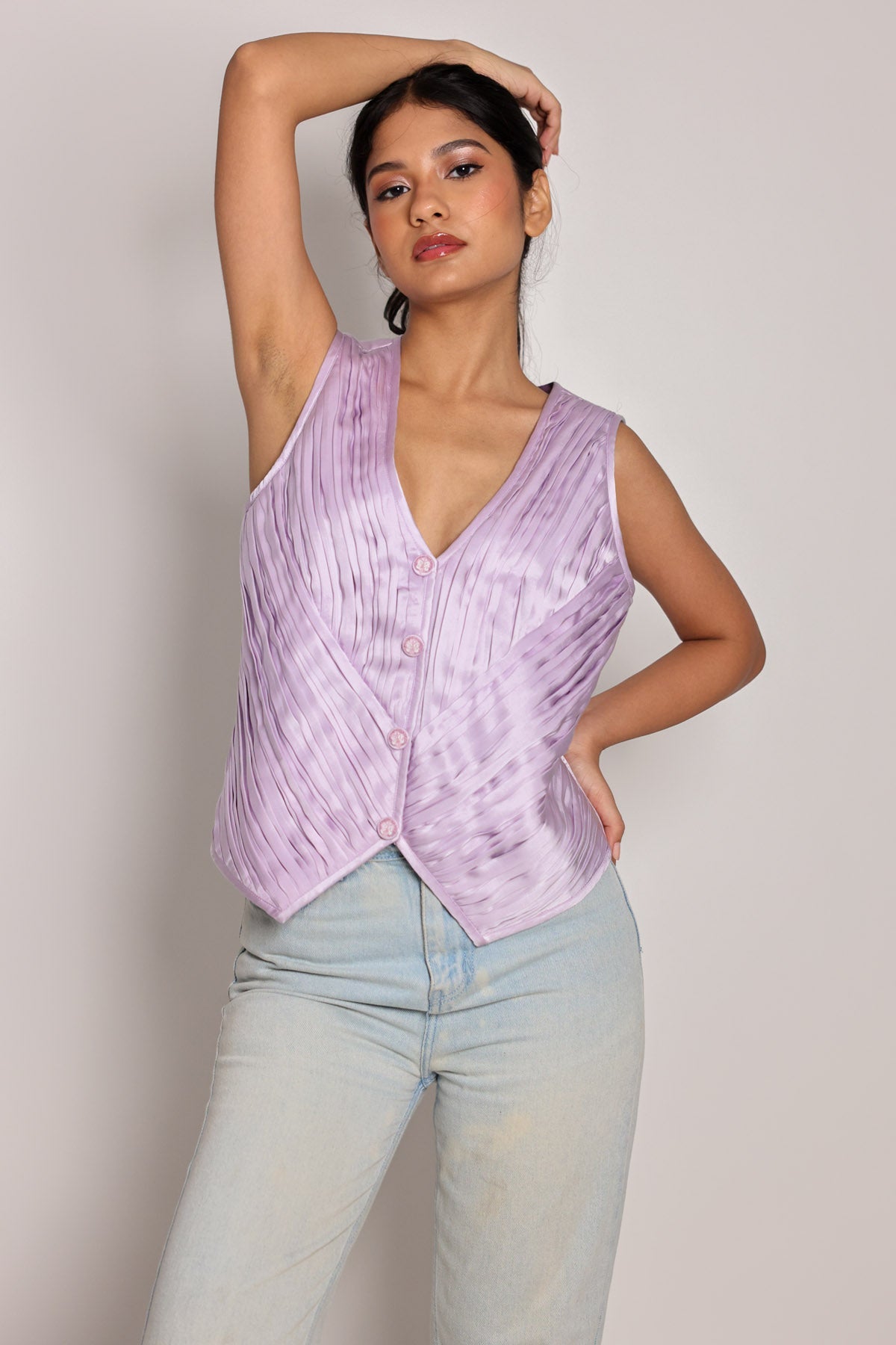 Buy Arya Giri Purple Sleeveless Waistcoat