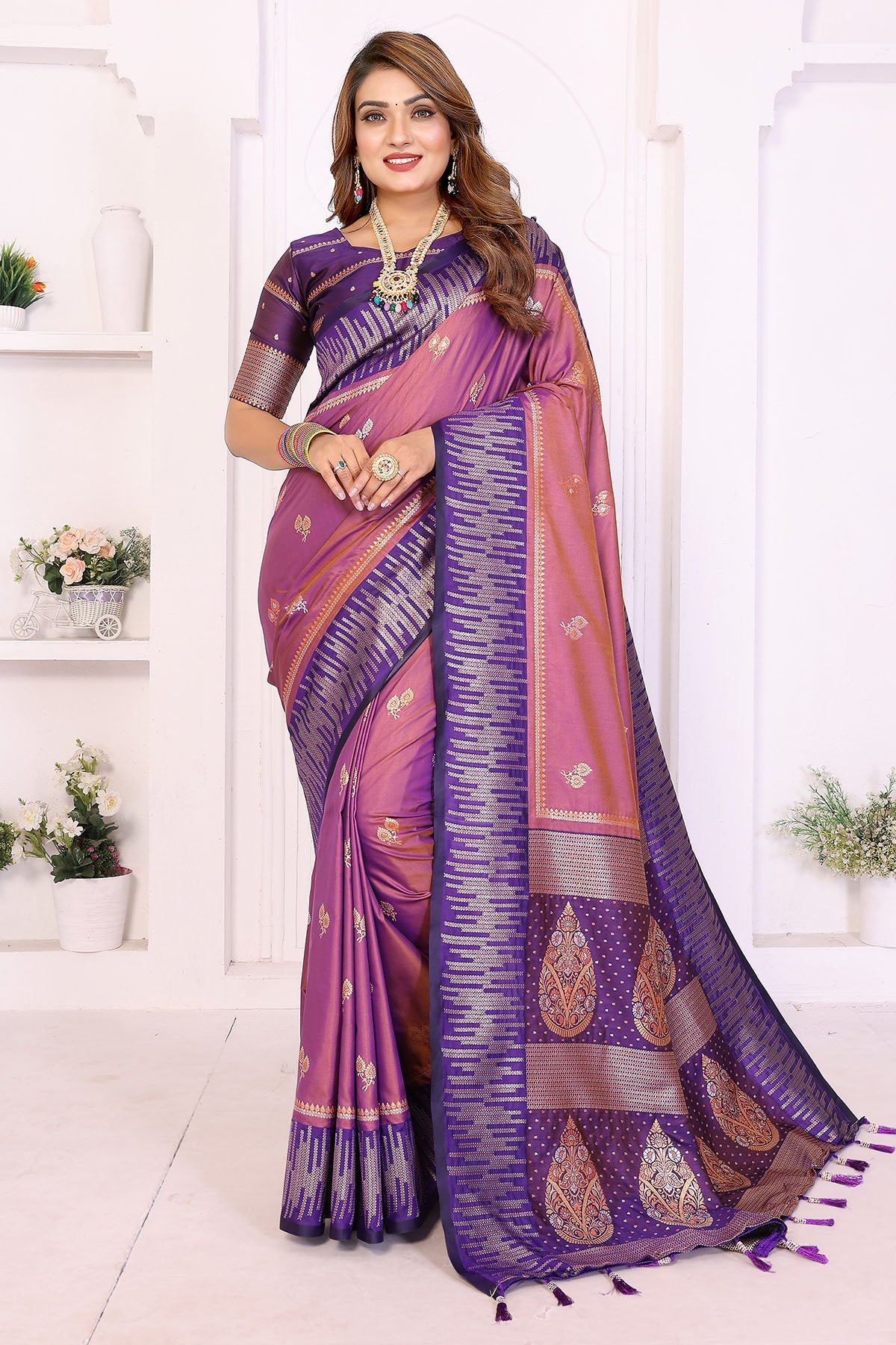 Buy Purple South Soft Silk Saree for women by Aastha Fashion online available at scrollnshops