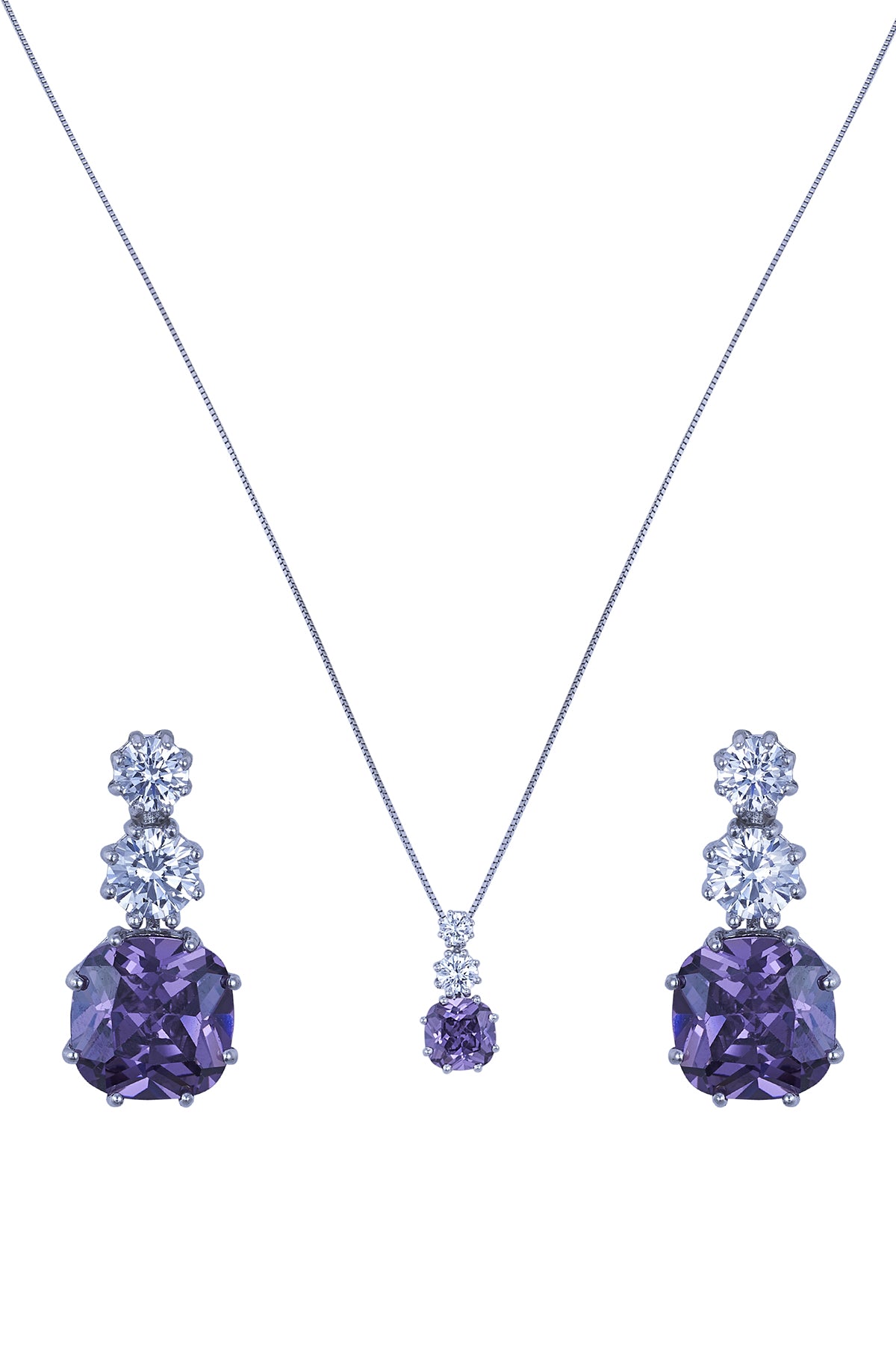 Purple Stud Pendant & Danglers