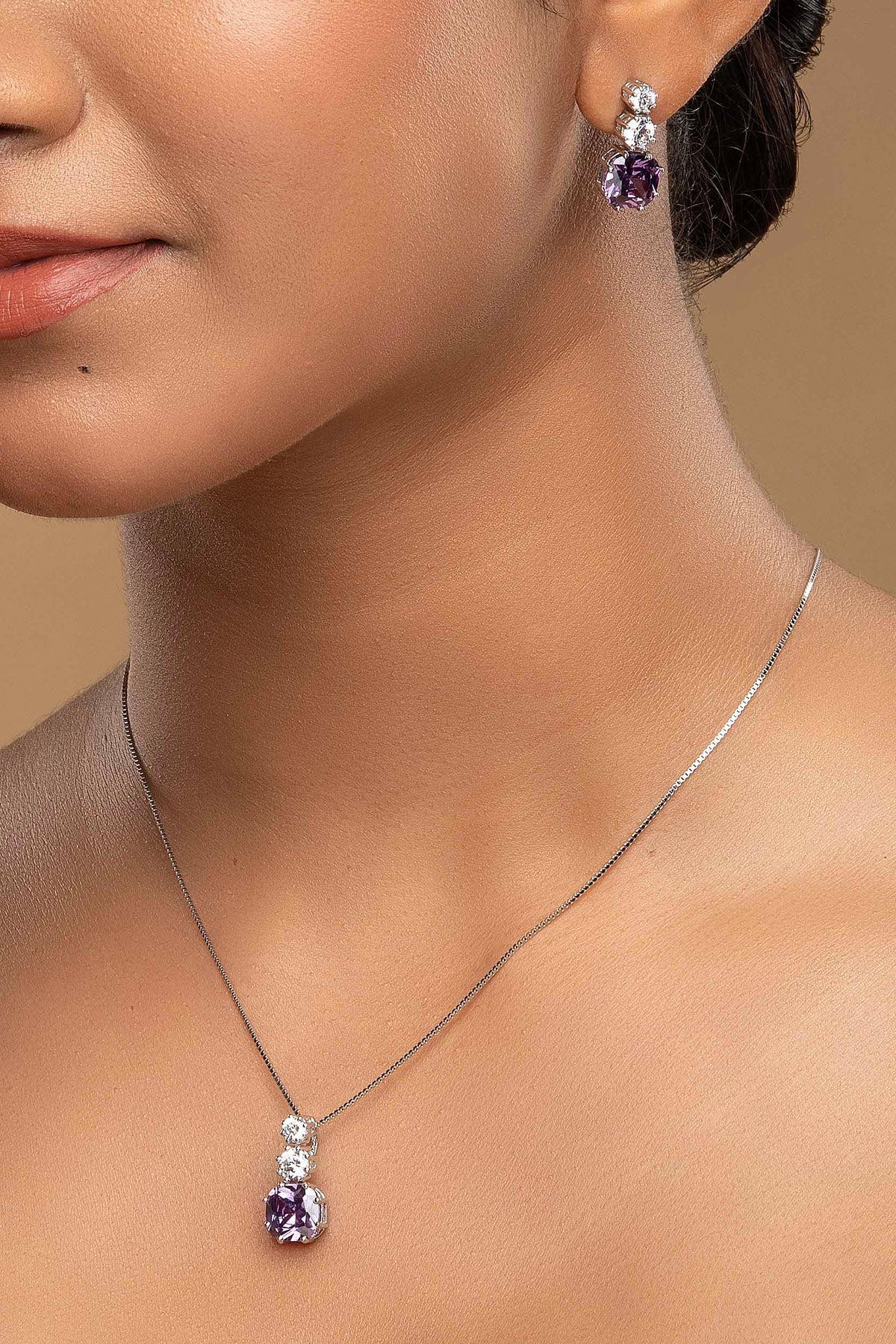 Buy Purple Stud Pendant & Danglers for women by Sica online available at scrollnshops