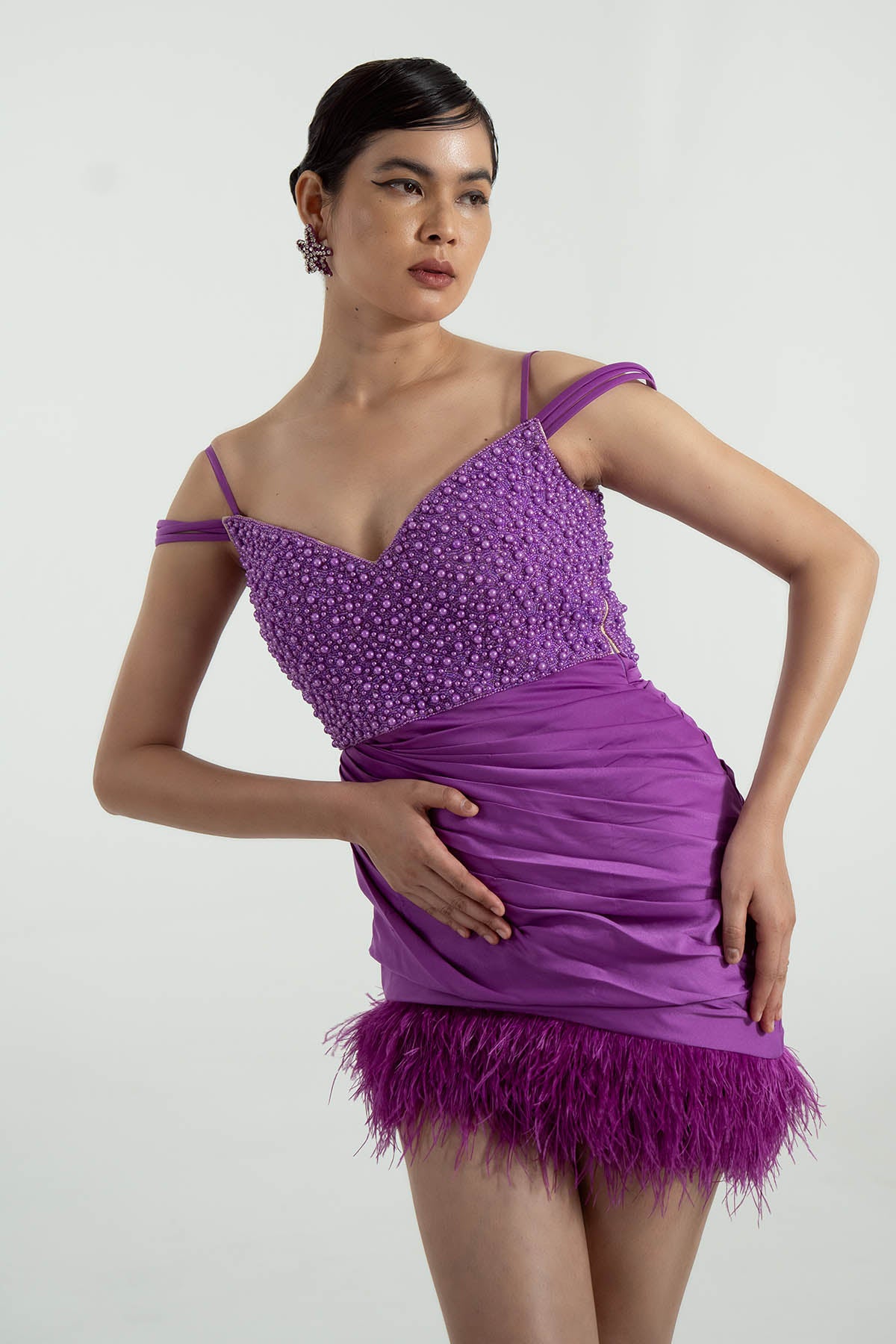 Purple Sweetheart Neck Dress