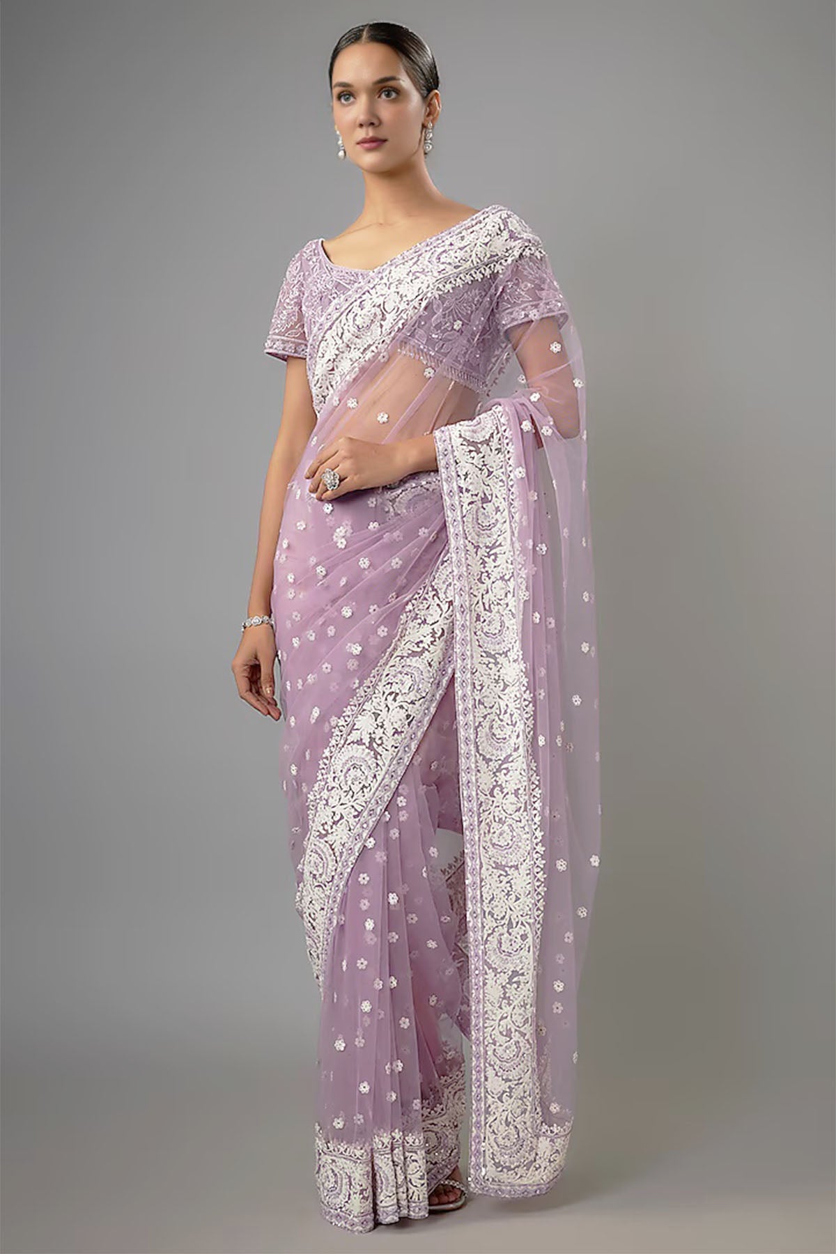 Buy Purple Thread Embroidered Saree by Shlok Design for women online at ScrollnShops